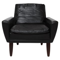 Danish Modern Easy Chair by Georg Thams in Black Leather and Rosewood Legs, 1964