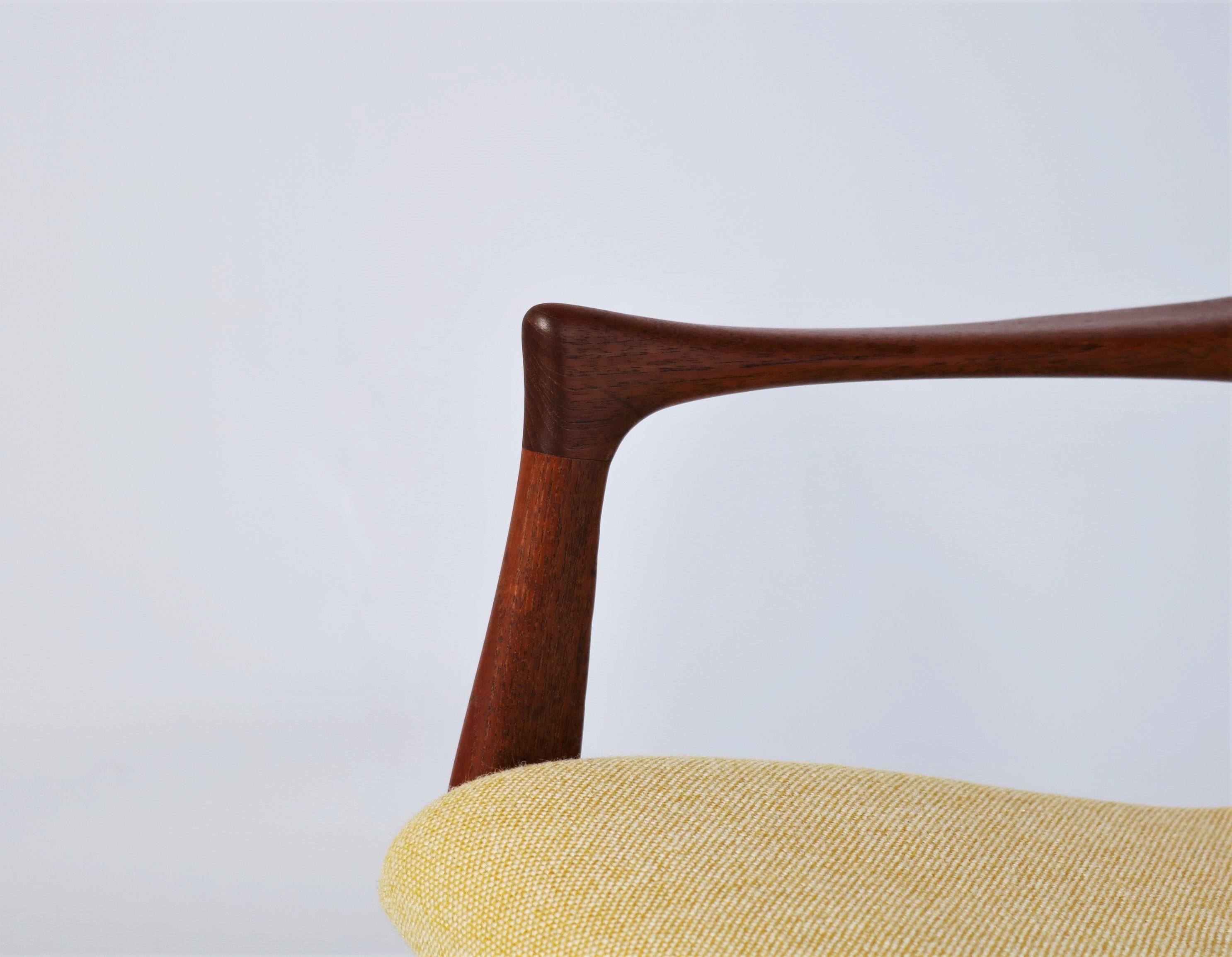 Vintage Danish modern easy chair in solid teak wood and yellow/white 