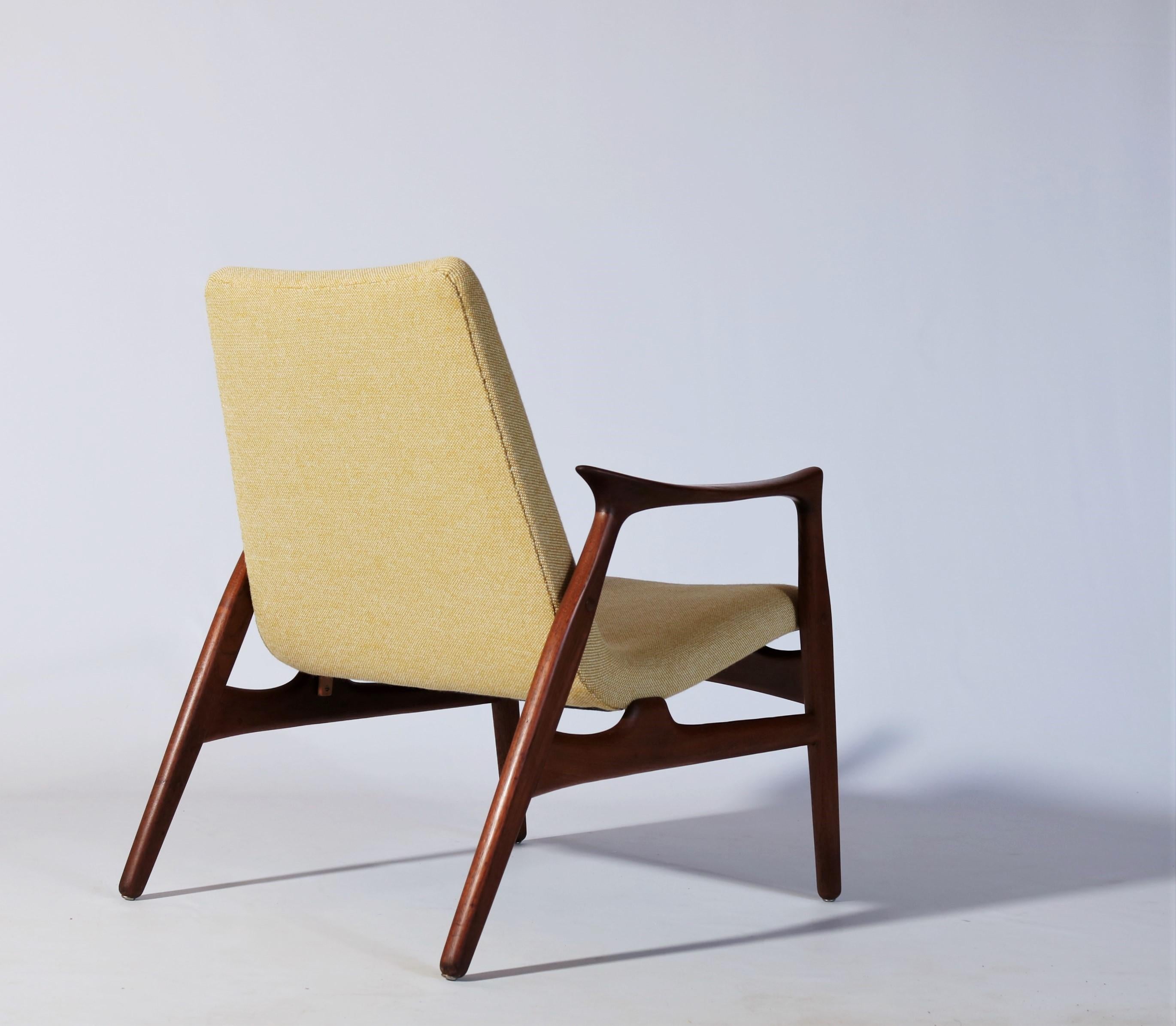 Wool Danish Modern Easy Chair in Teak Wood by Arne Hovmand Olsen, Denmark, 1958