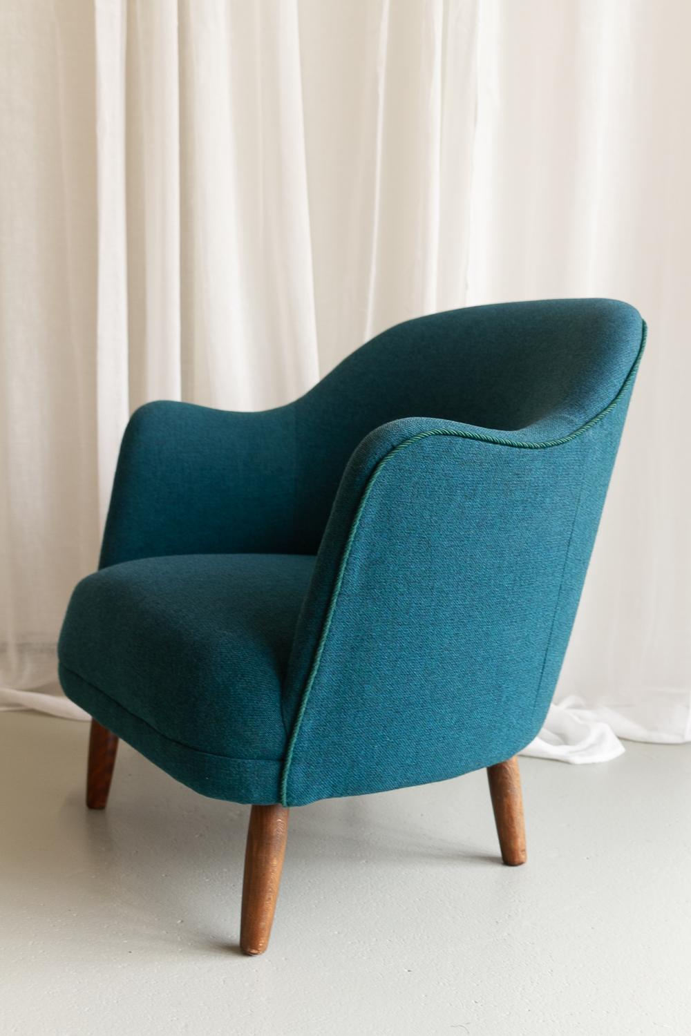 Danish Modern Easy Chair in Teal Blue, 1950s. For Sale 7