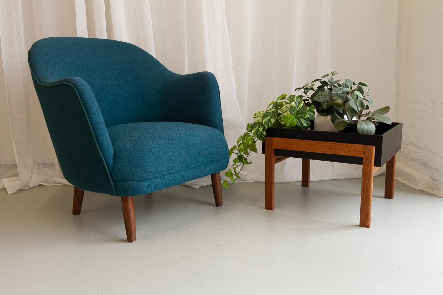 Danish Modern Easy Chair in Teal Blue, 1950s. For Sale 9