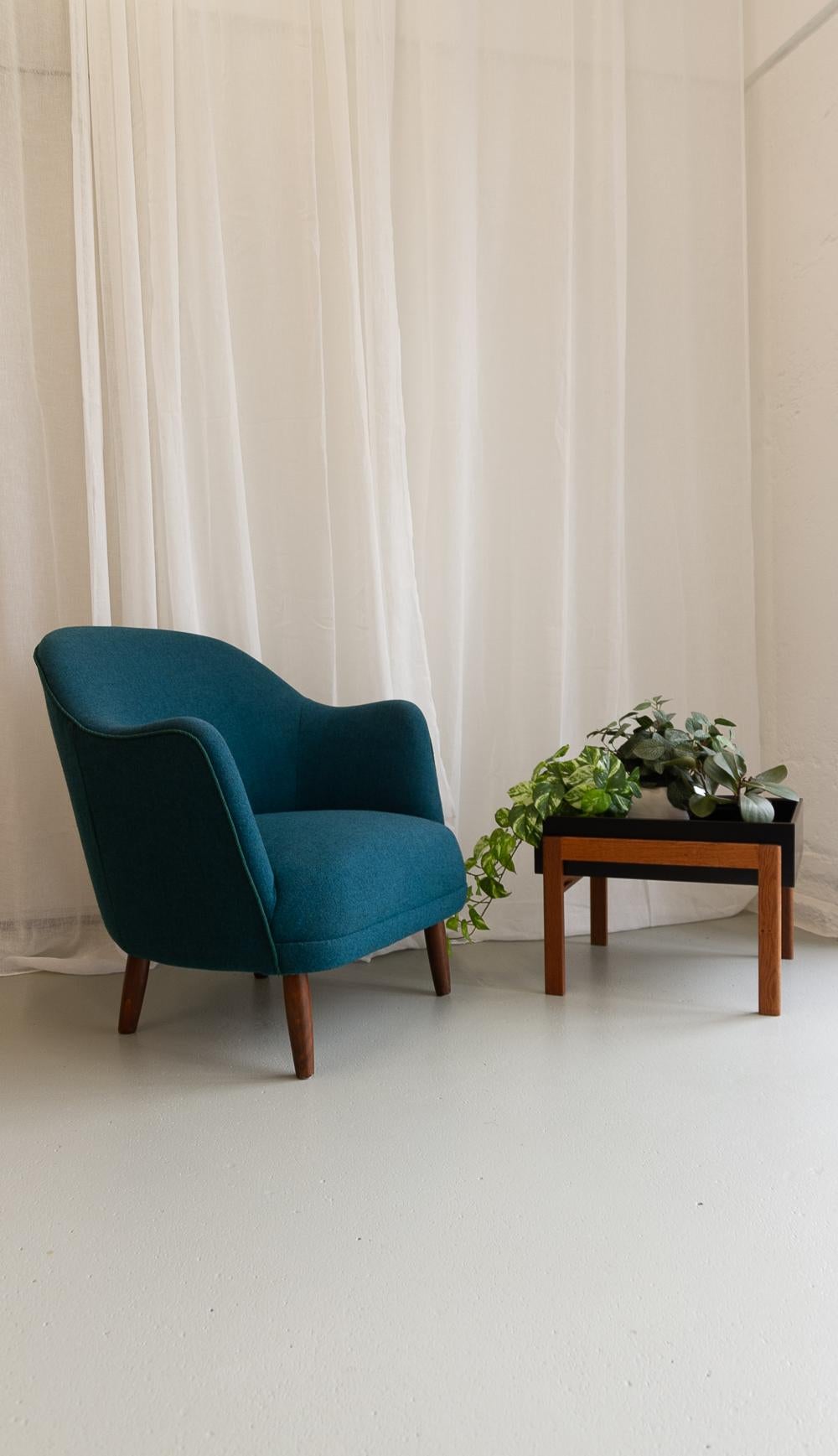 Danish Modern Easy Chair in Teal Blue, 1950s. For Sale 11