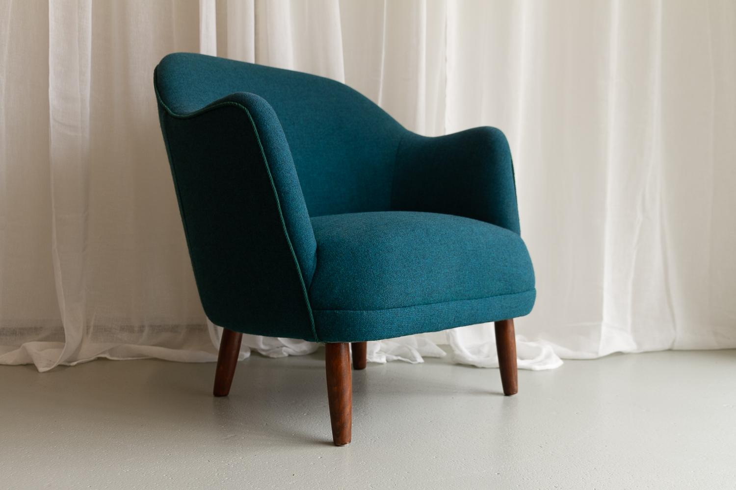 Mid-20th Century Danish Modern Easy Chair in Teal Blue, 1950s. For Sale