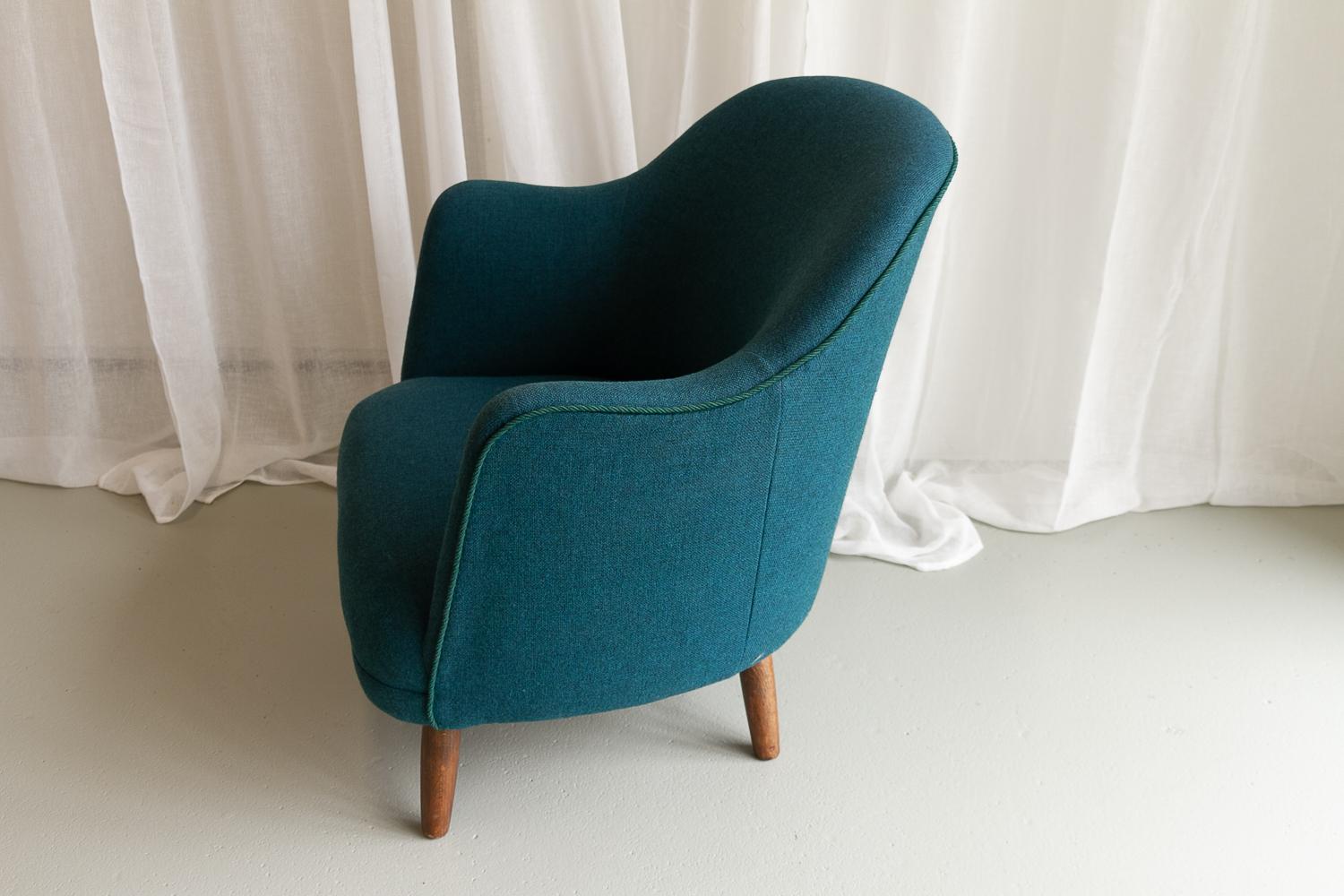 Danish Modern Easy Chair in Teal Blue, 1950s. For Sale 1