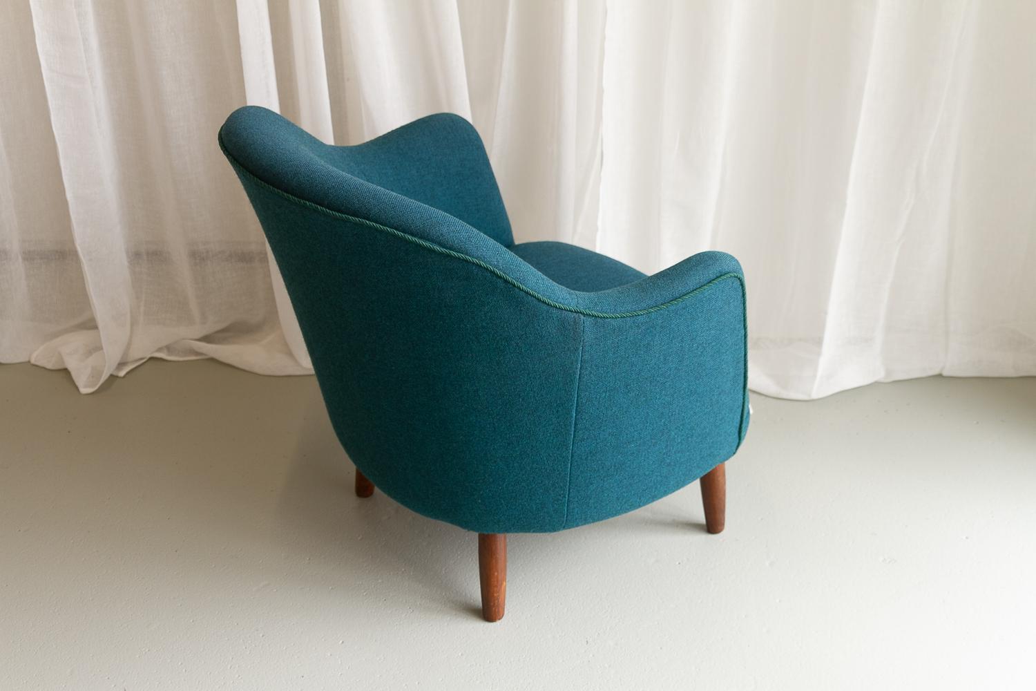 Danish Modern Easy Chair in Teal Blue, 1950s. For Sale 3