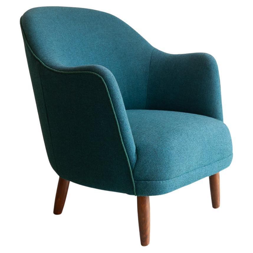 Danish Modern Easy Chair in Teal Blue, 1950s. For Sale
