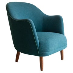 Vintage Danish Modern Easy Chair in Teal Blue, 1950s.