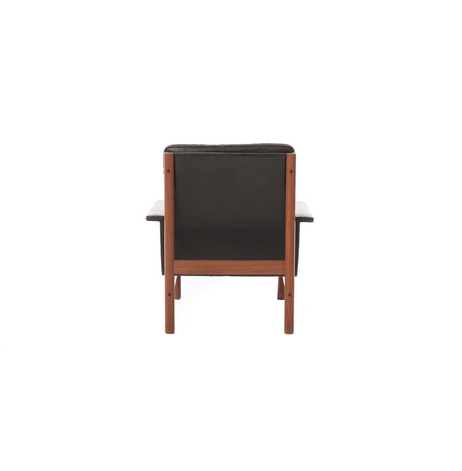 20th Century Danish Modern Easy Chair and Ottoman in Black Leather