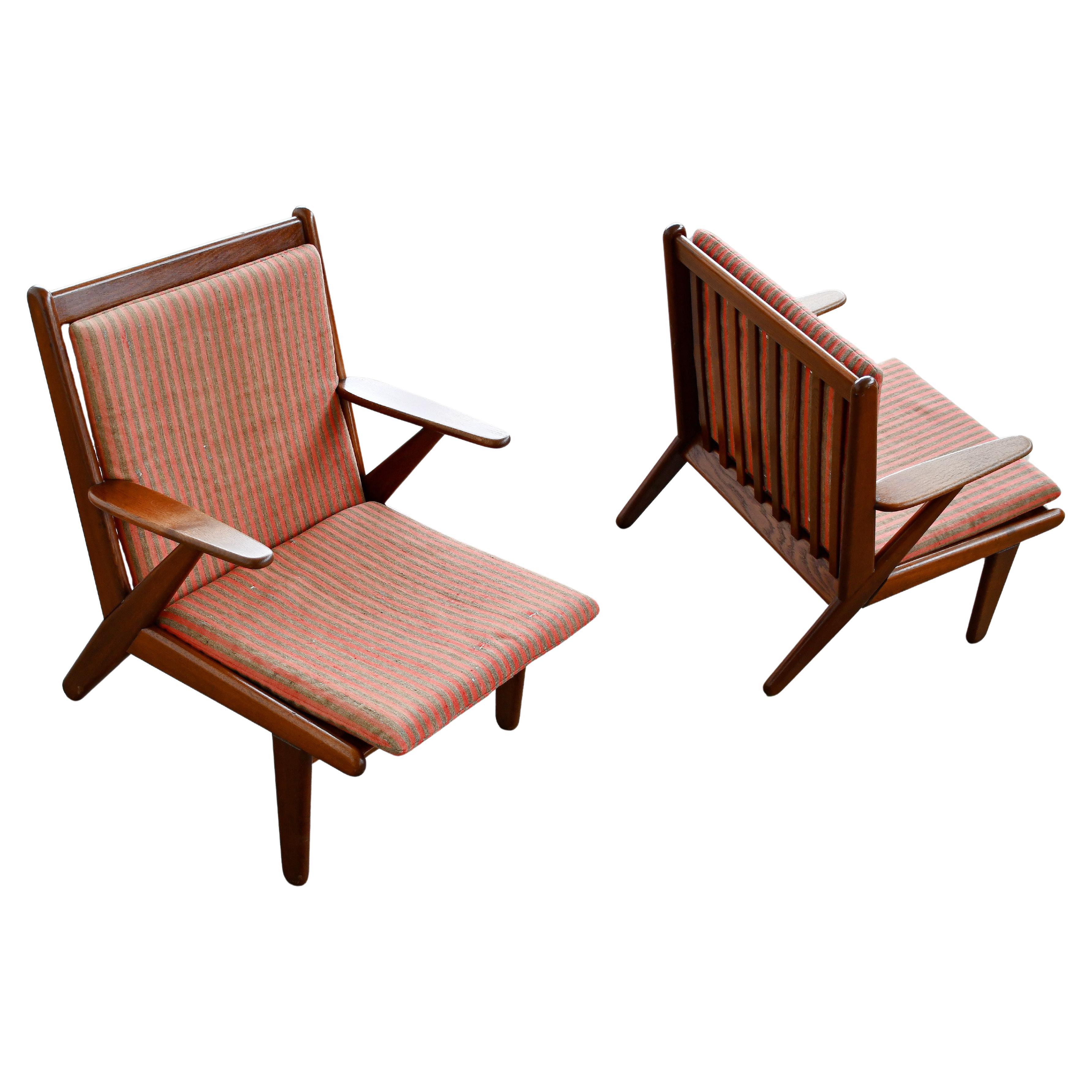 Danish Modern Easy Chairs in Teak with Slat Backs 1950's