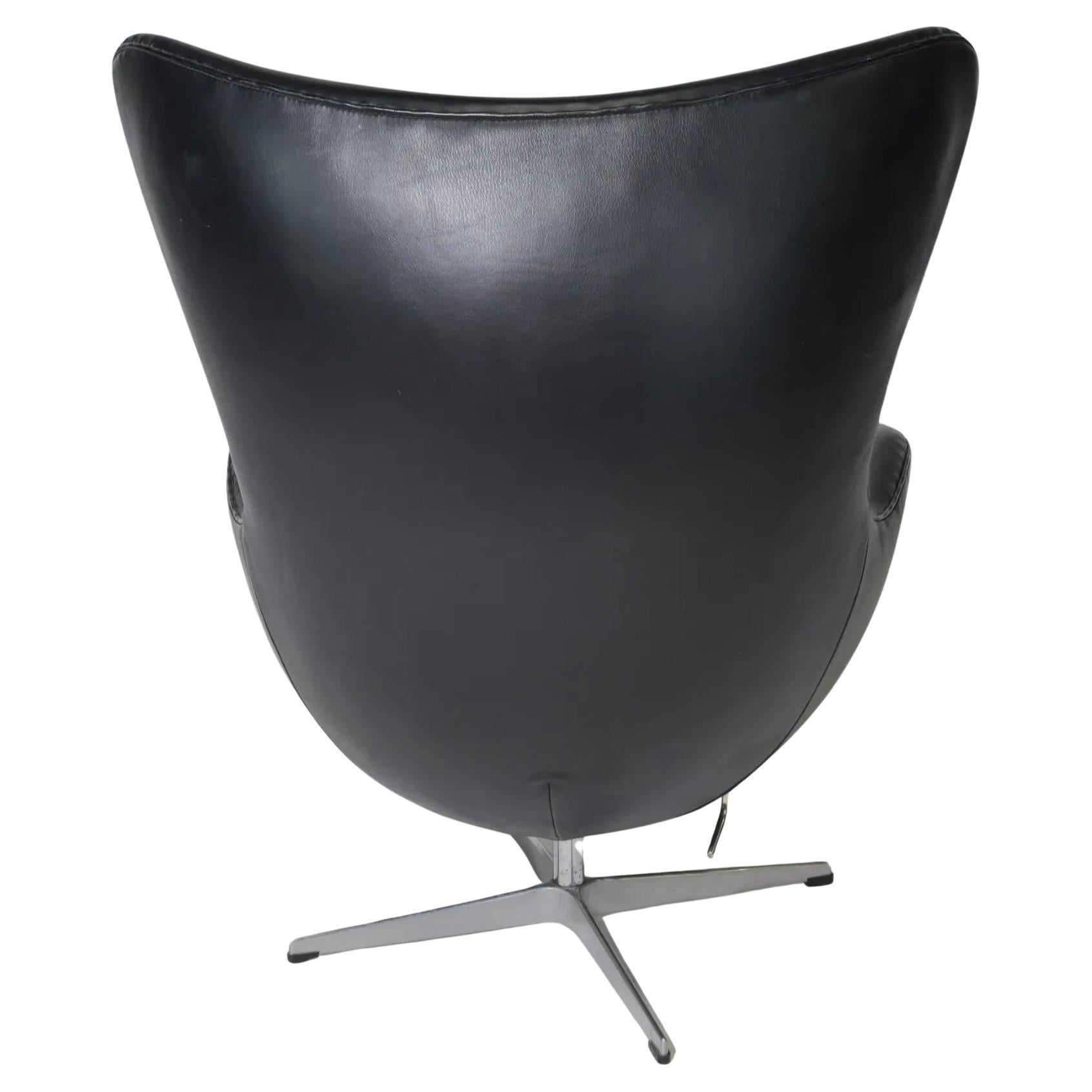 Scandinavian Modern Danish modern Egg chair and ottoman in Black Leather style of Arne Jacobsen 