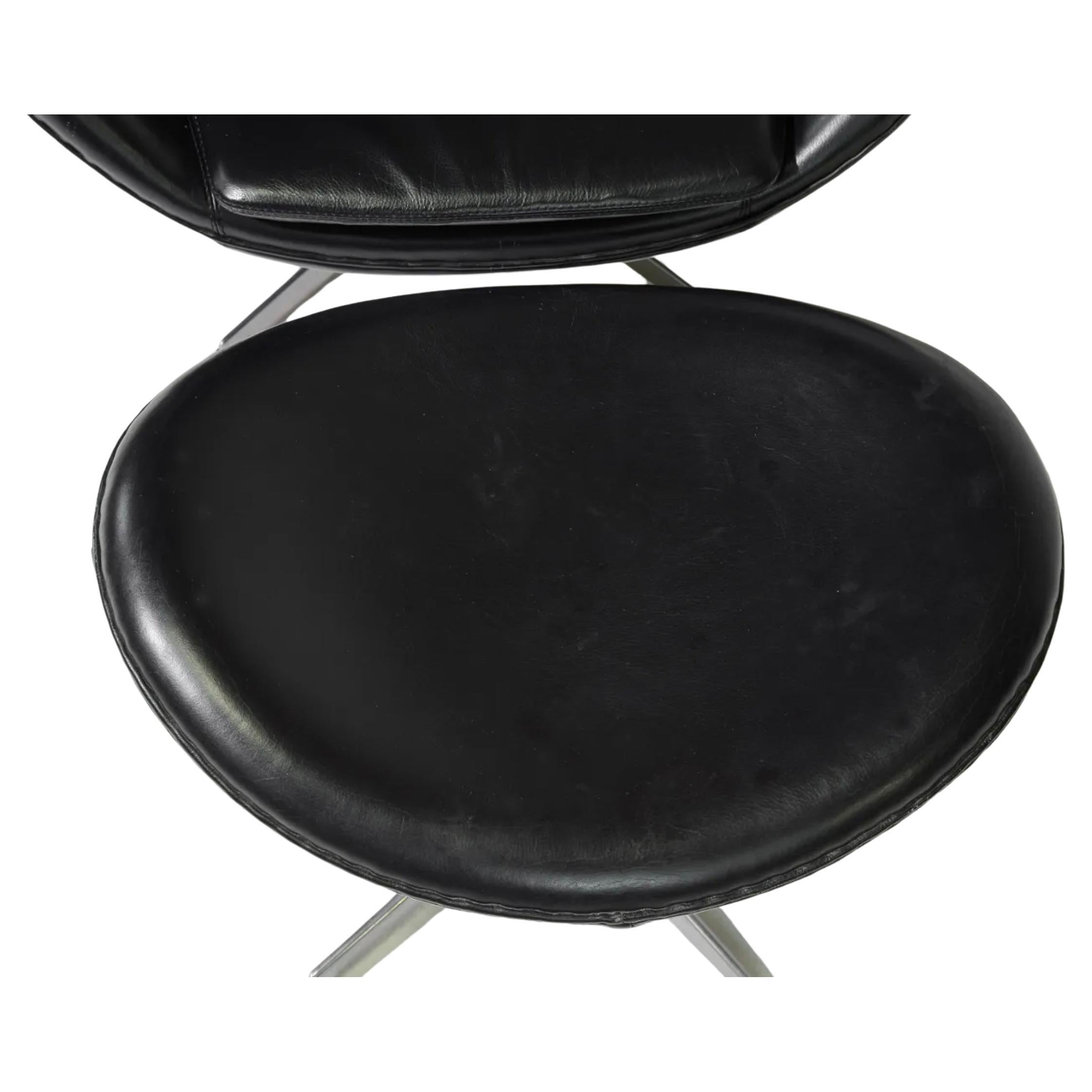 20th Century Danish modern Egg chair and ottoman in Black Leather style of Arne Jacobsen 