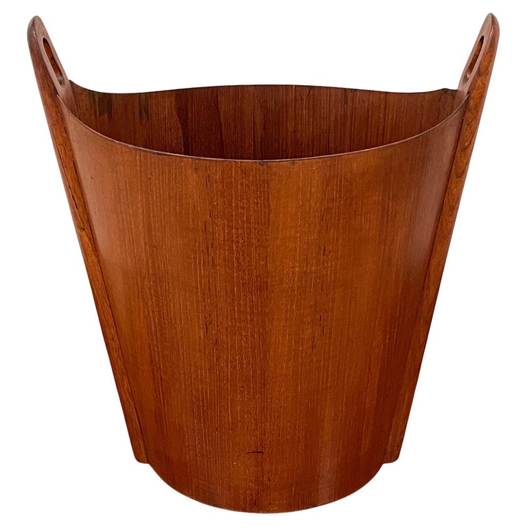 Einar Barnes for P.S. Heggen teak wastepaper basket, 1960s, offered by Grinard Collection Palm Beach