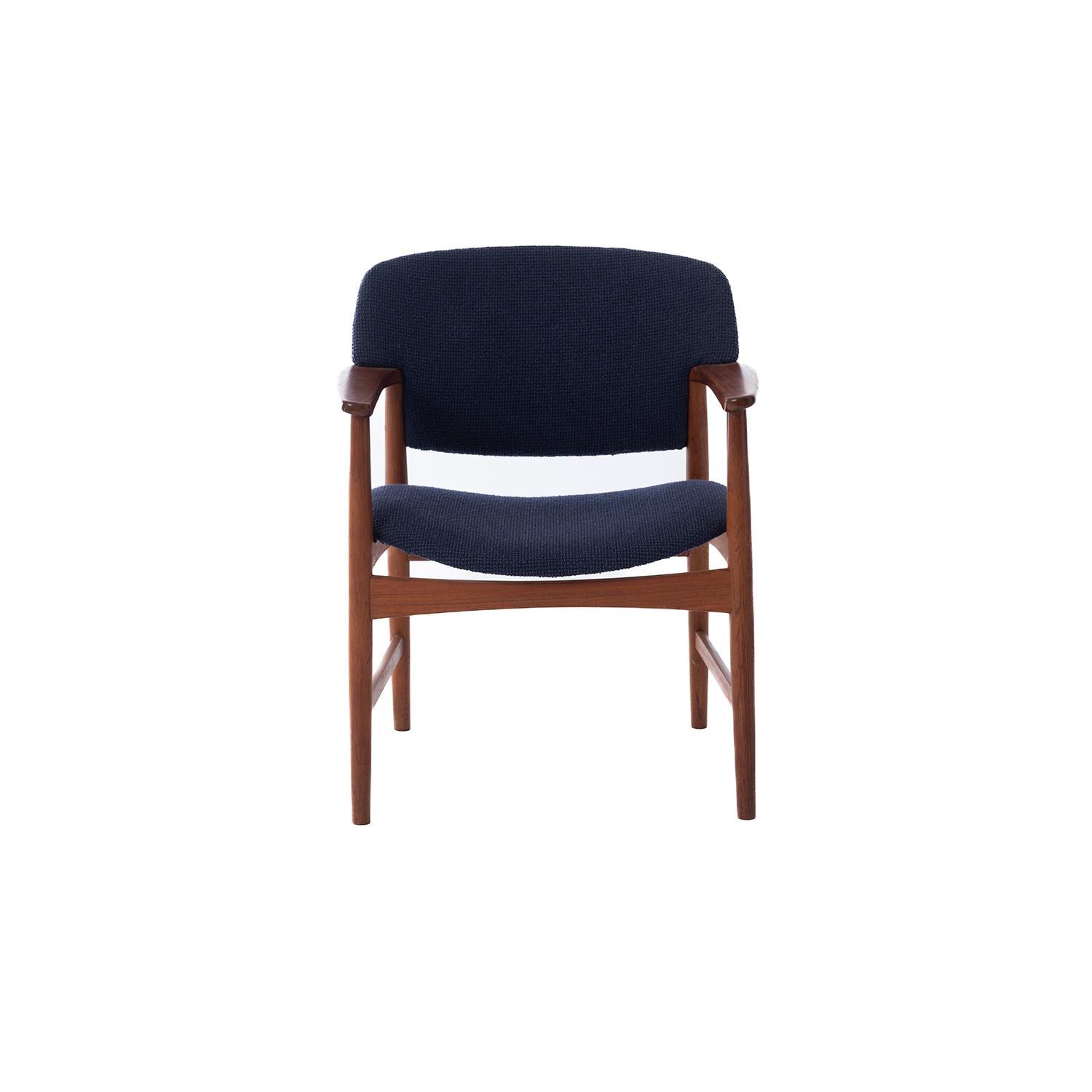 Danish modern teak and wool armchair designed by Ejnar Larsen & Aksel Bender Madsen. See separate listing for matching upholstered footstool.