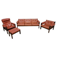 Danish Modern Ekornes Sofa, Reclining Chair, Ottoman and Lounge Chair, Set 