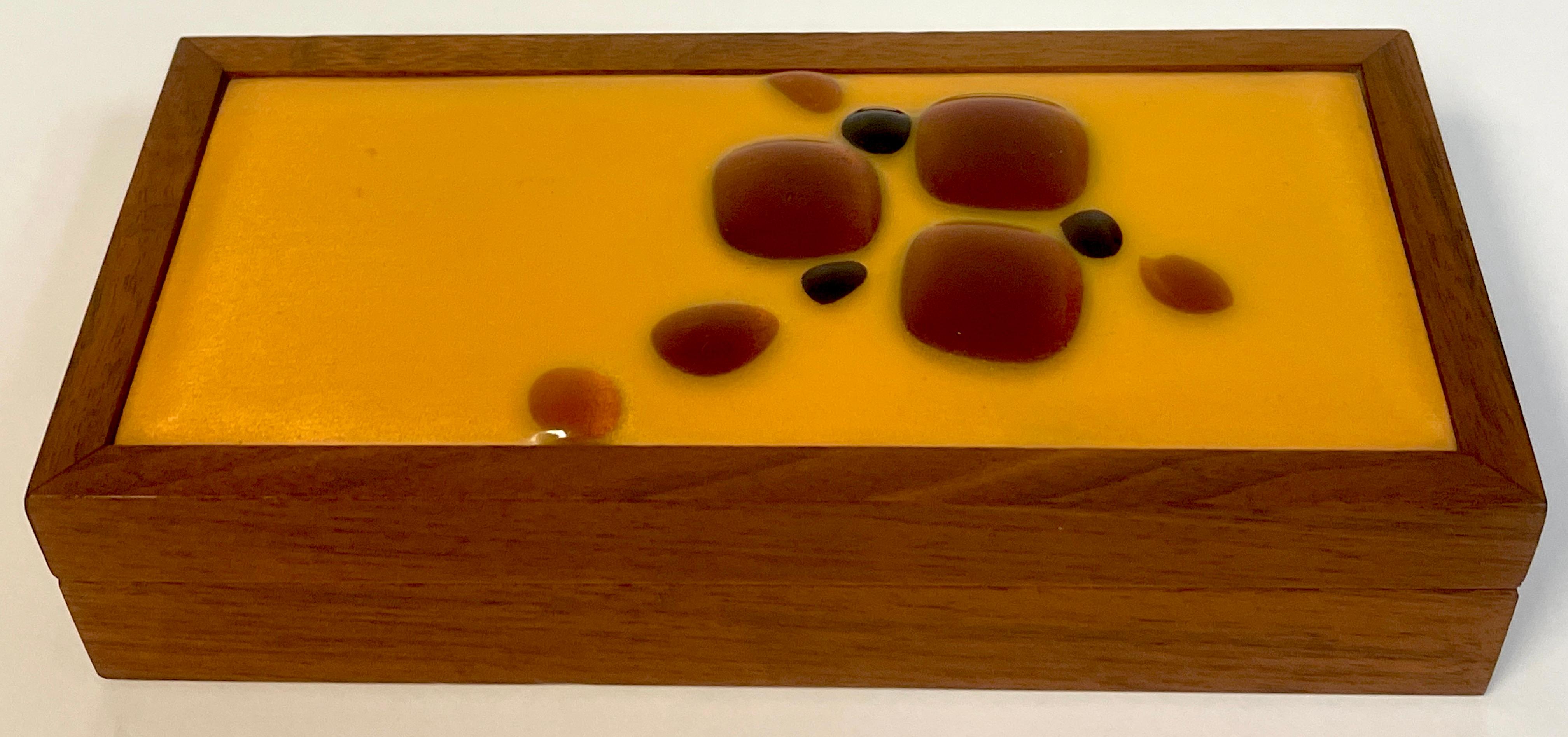 Copper Danish Modern Enameled Abstract Teak Table Box For Sale
