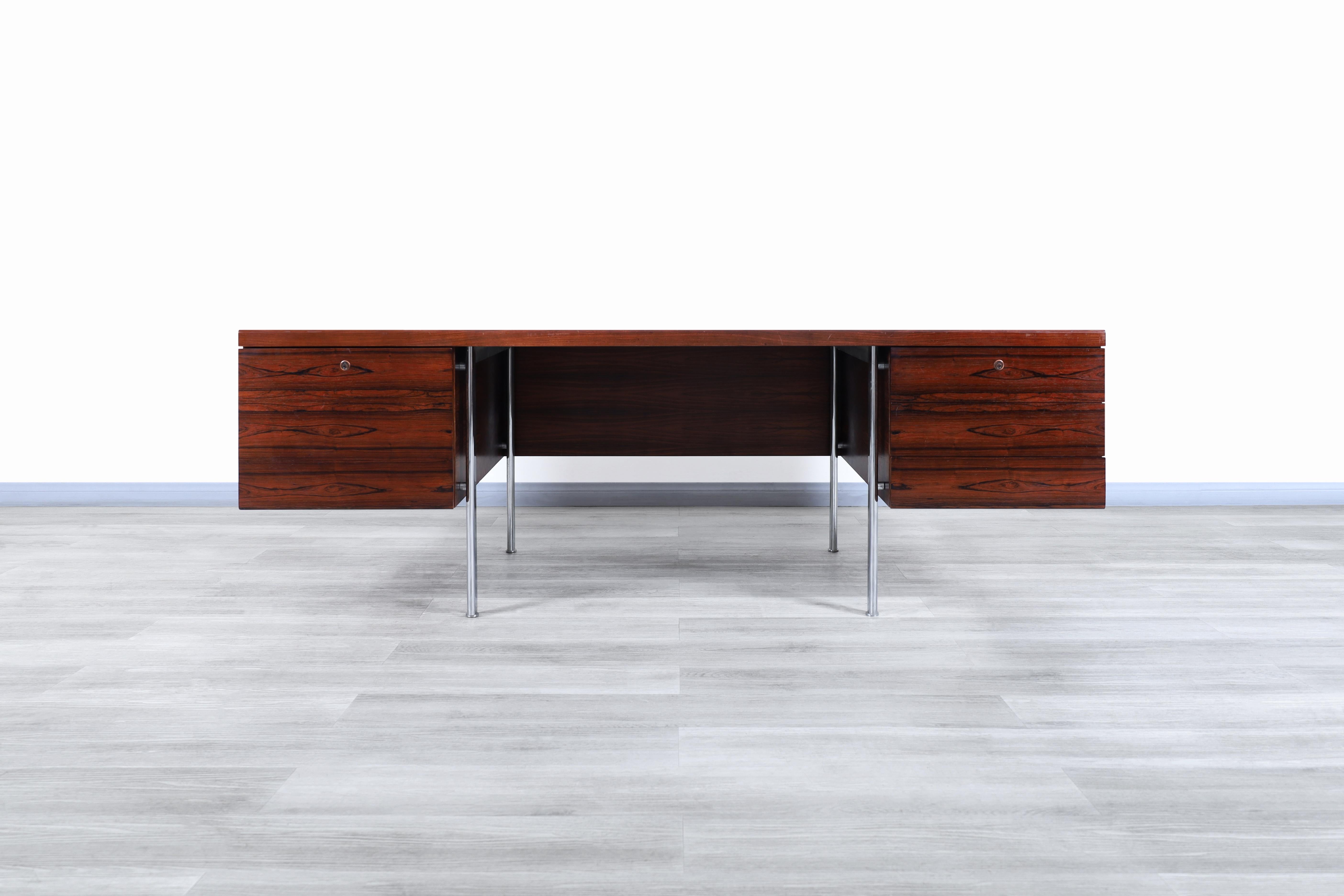 Mid-20th Century Danish Modern Executive Brazilian Rosewood Desk For Sale
