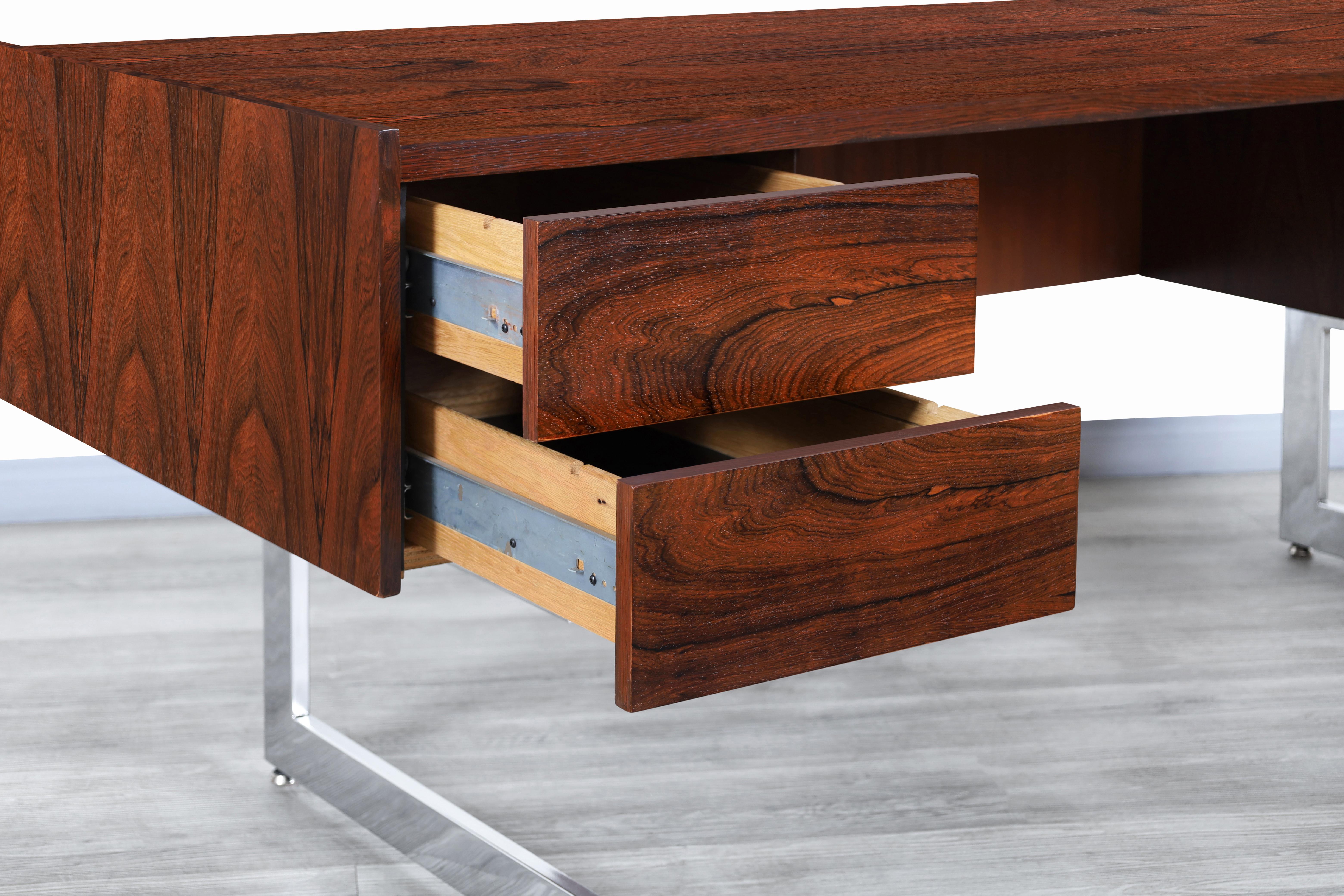 Chrome Danish Modern Executive Rosewood Desk