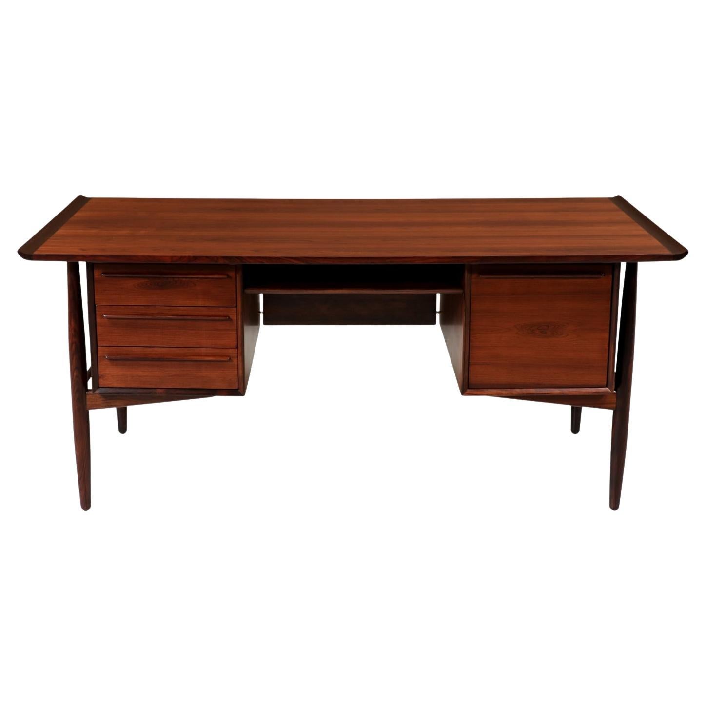 Expertly Restored -Danish Modern Executive Sculpted Rosewood Desk by H.P. Hansen