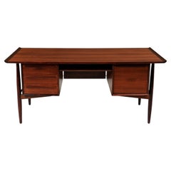 Vintage Expertly Restored -Danish Modern Executive Sculpted Rosewood Desk by H.P. Hansen
