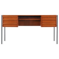 Retro Danish Modern Executive Teak and Iron Desk with Bookshelf