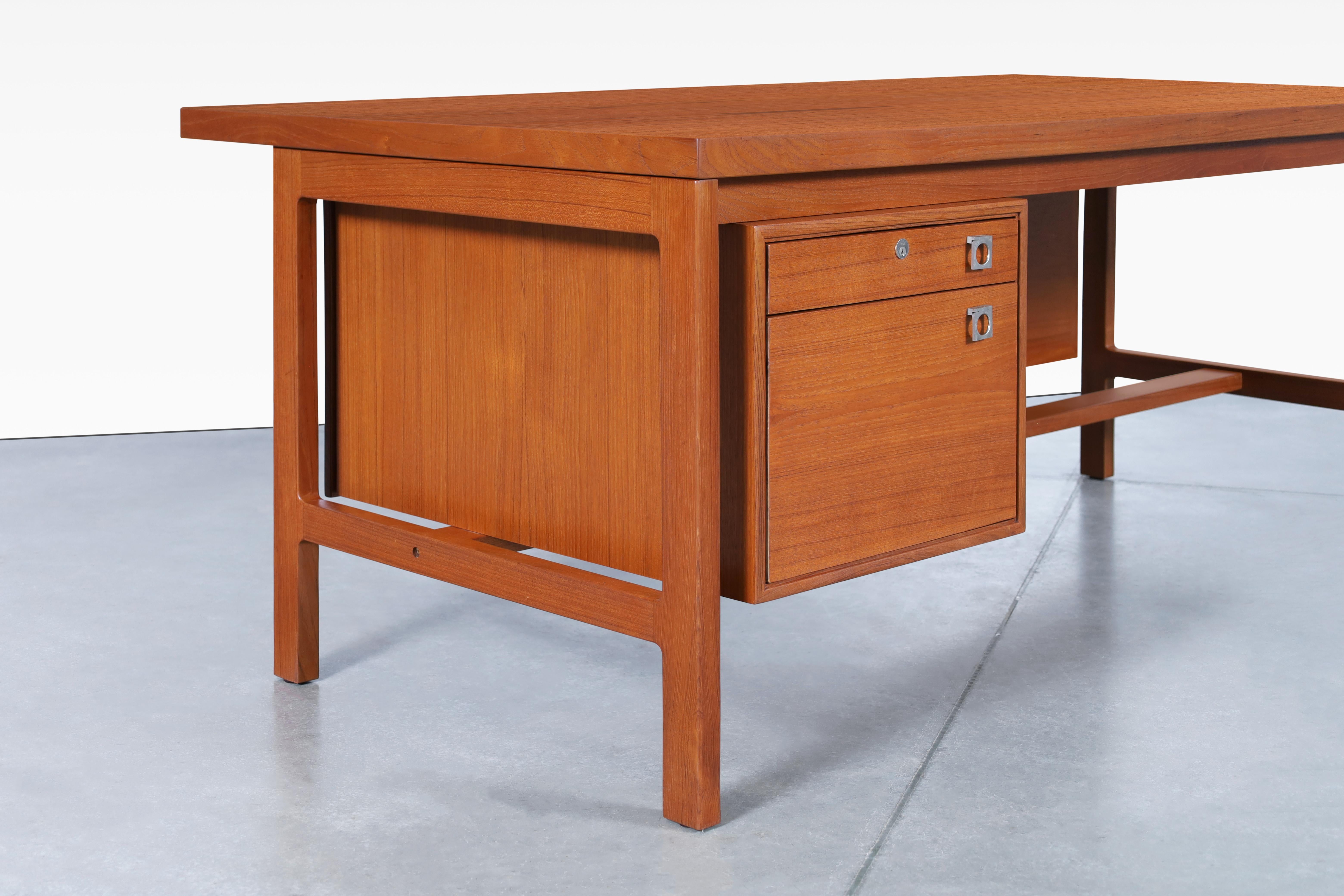Steel Danish Modern Executive Teak Desk by Arne Vodder for H.P. Hansen For Sale