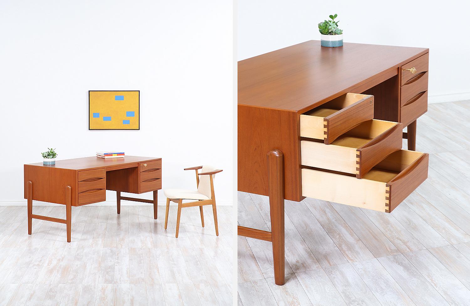 Danish Modern Executive Teak Desk with Bookshelf by Christian Møller 1