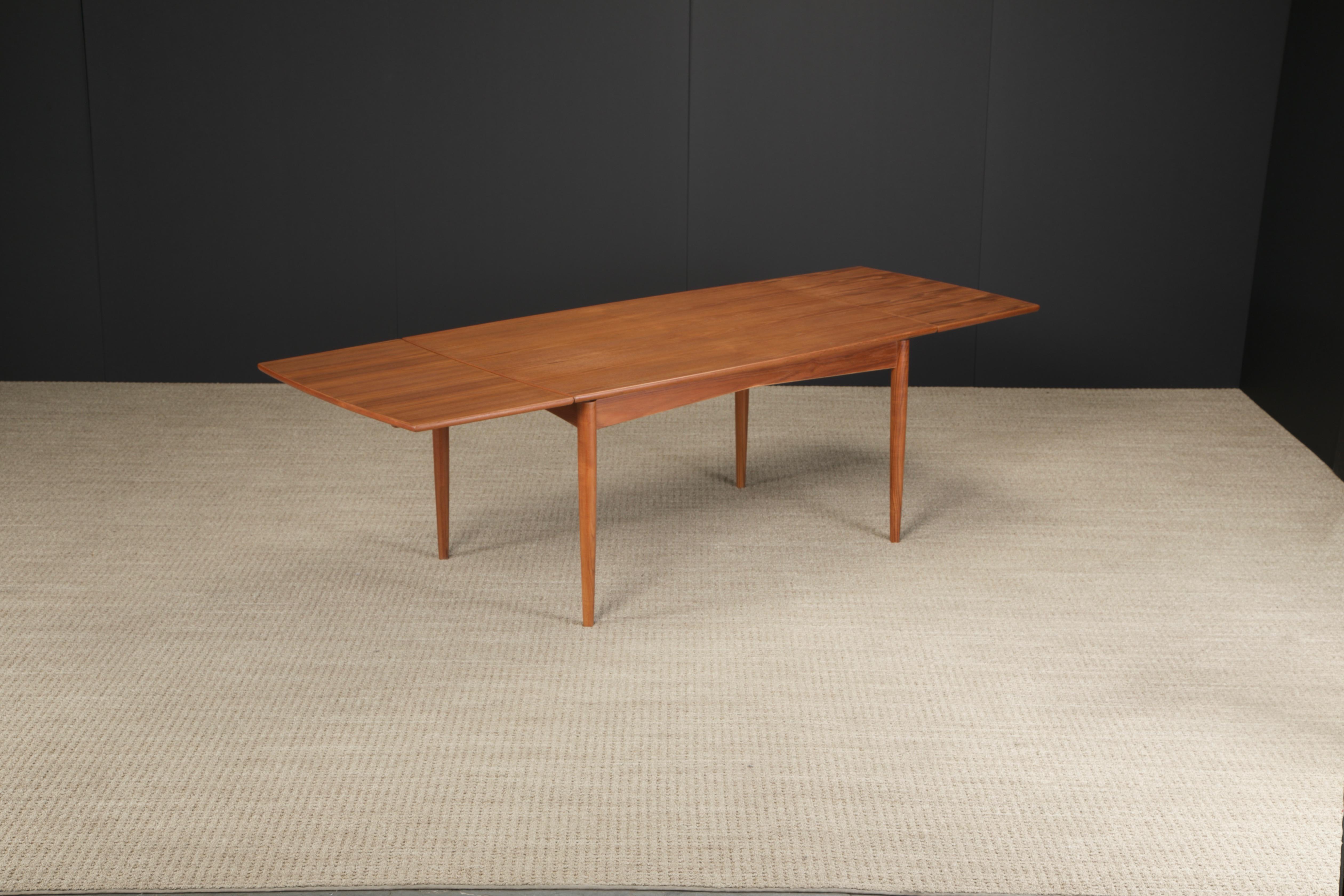 Mid-Century Modern Danish Modern Expandable Teak Dining Table, c 1960s, Refinished For Sale