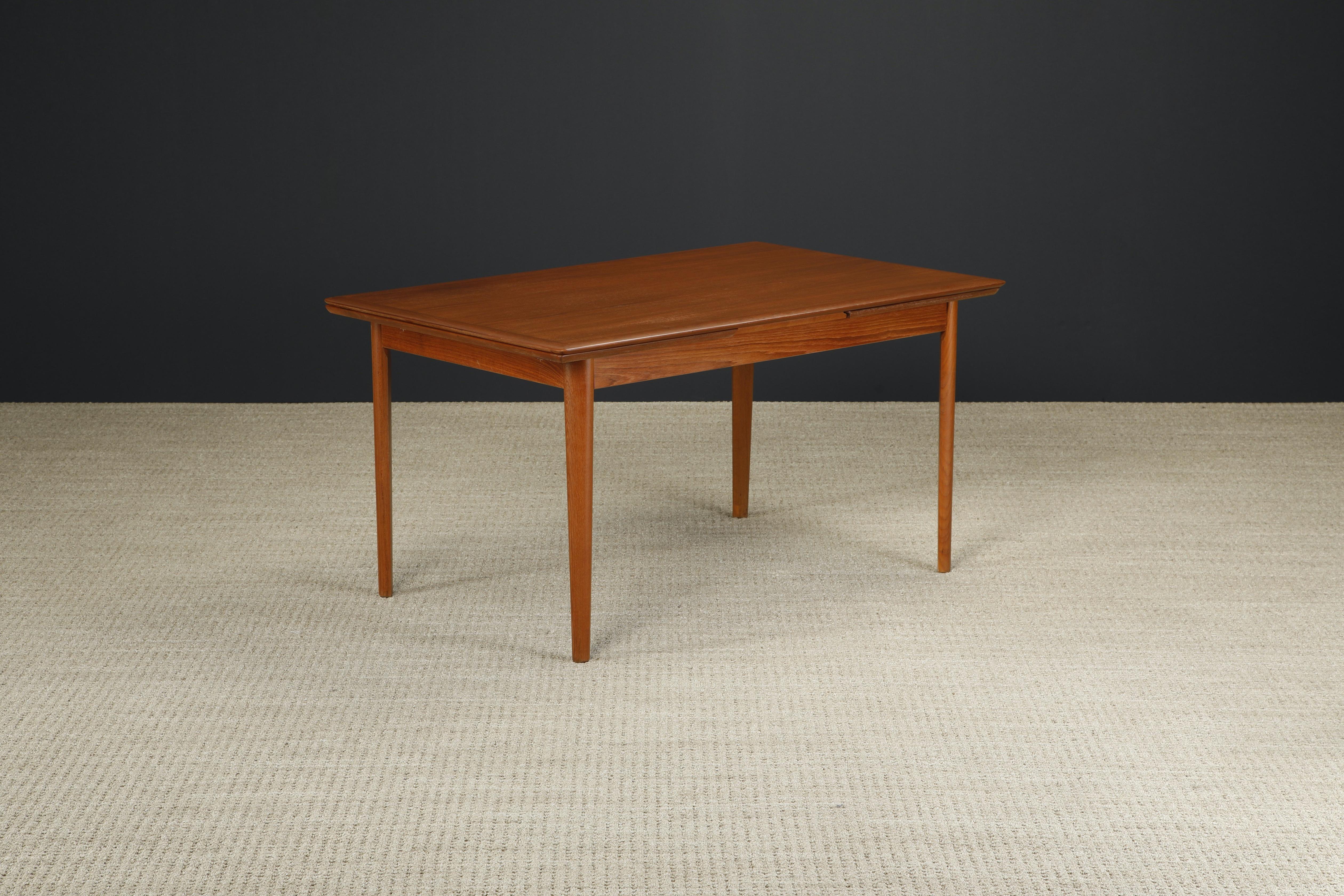 Danish Modern Expandable Teak Dining Table, c 1960s, Refinished In Excellent Condition For Sale In Los Angeles, CA