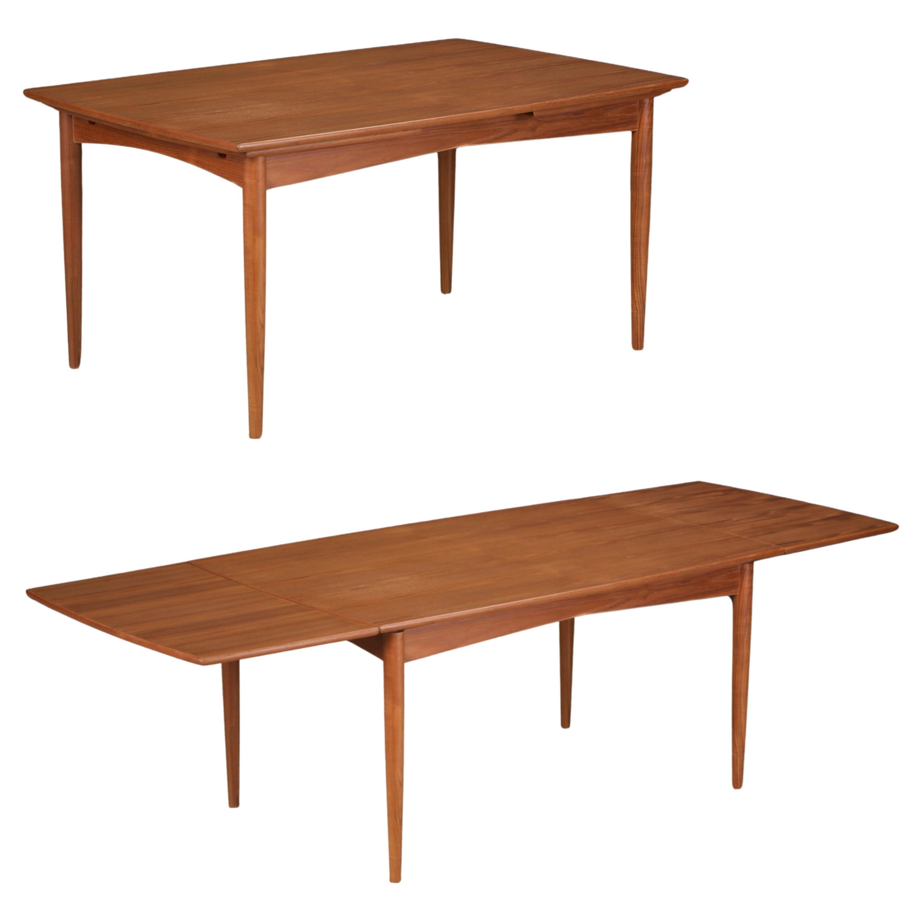 Danish Modern Expandable Teak Dining Table, c 1960s, Refinished For Sale