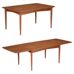 Used Danish Modern Expandable Teak Dining Table, c 1960s, Refinished