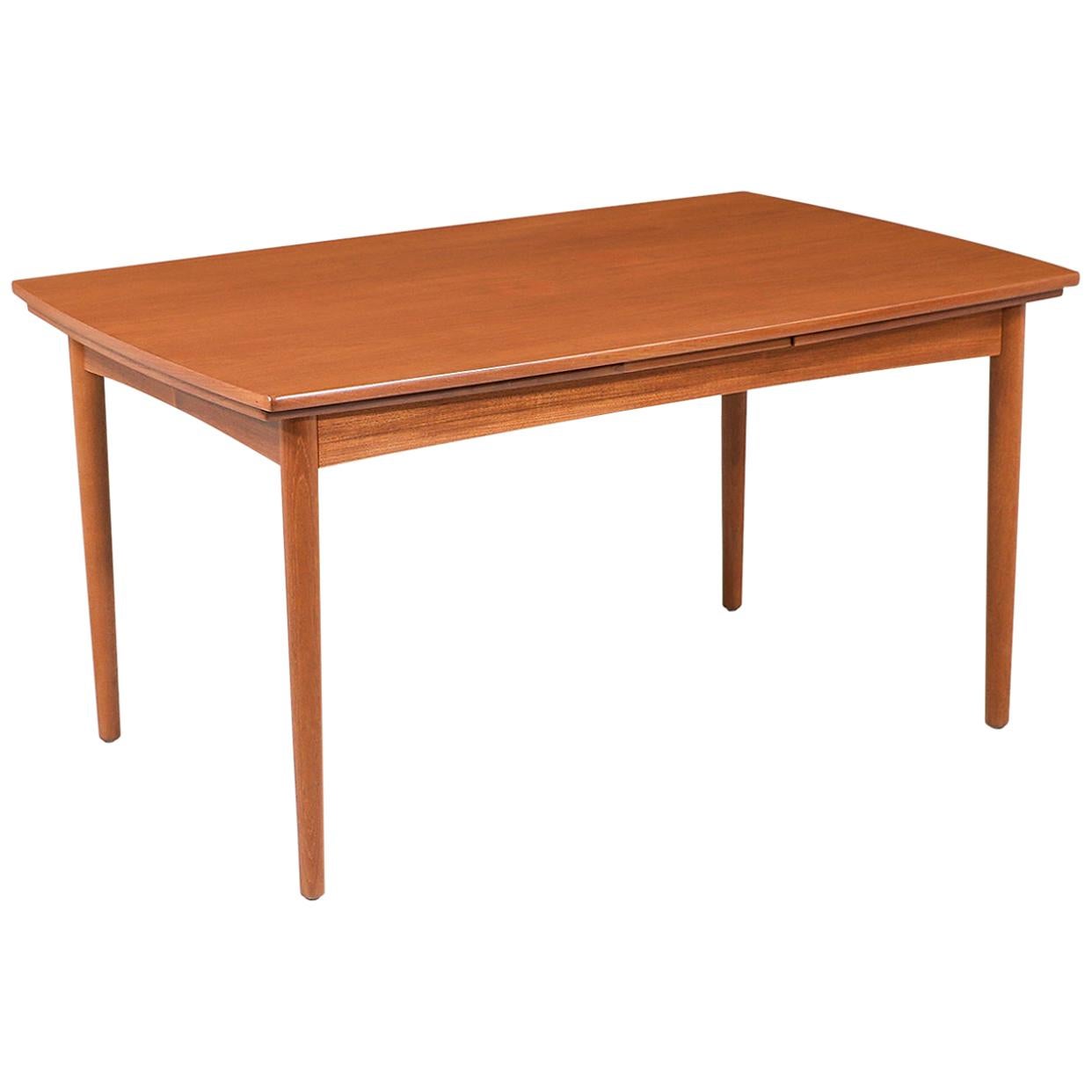 Rectangle Round Corners Teak Midcentury Danish Modern Dining Table Pop Up Leaf For Sale at 1stDibs
