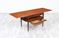 Danish Modern Expanding Teak Sewing Table with Basket