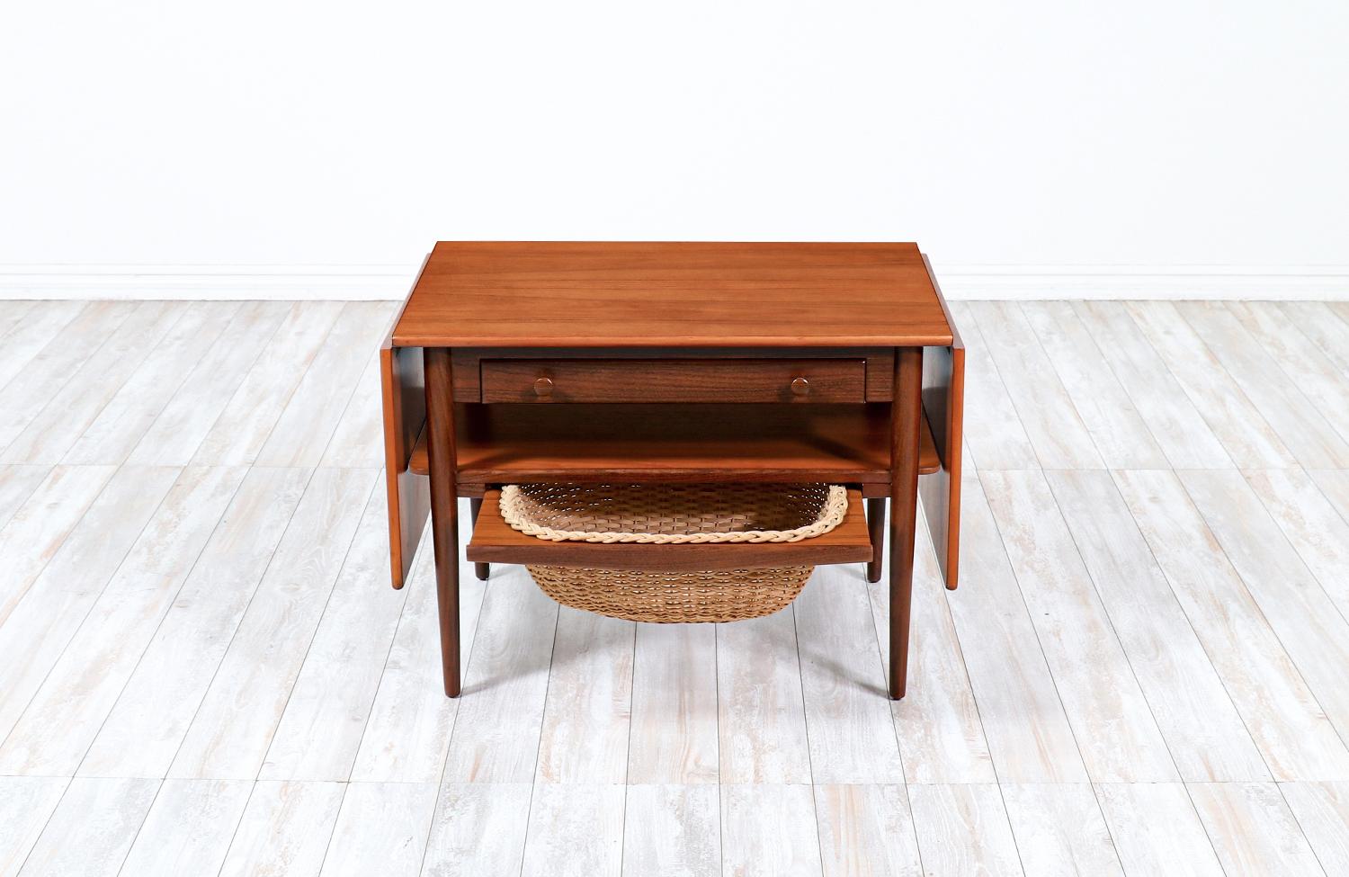 Mid-Century Modern Danish Modern Expanding Teak Sewing Table with Basket