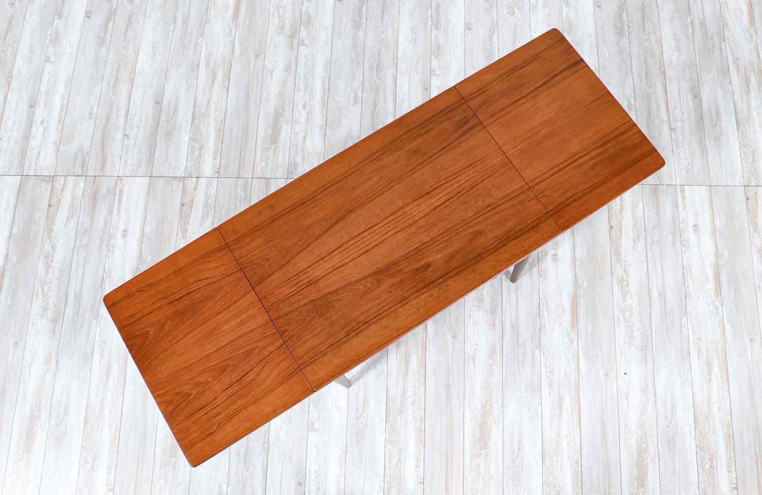 Mid-20th Century Danish Modern Expanding Teak Sewing Table with Basket