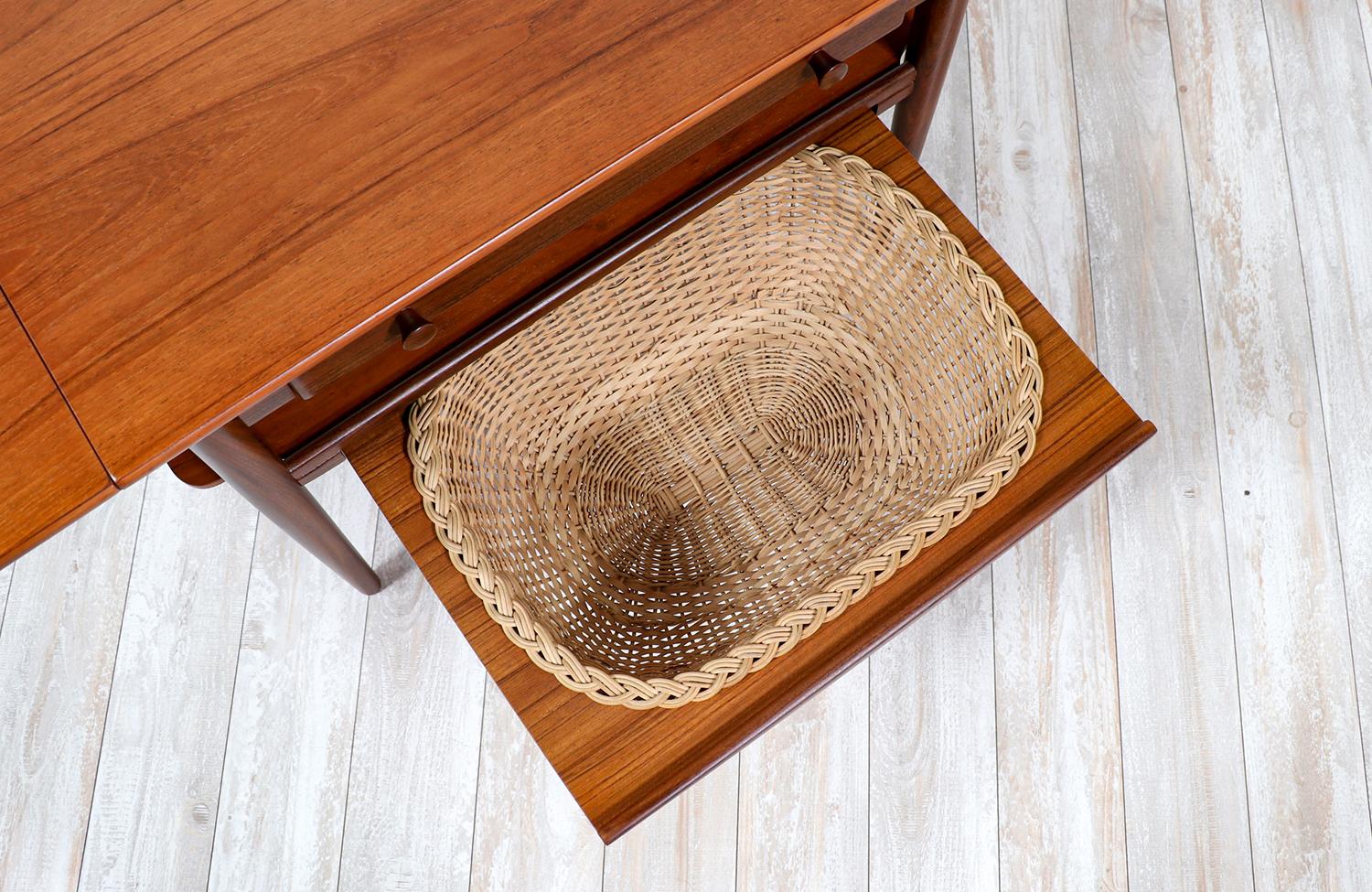 Danish Modern Expanding Teak Sewing Table with Basket 1