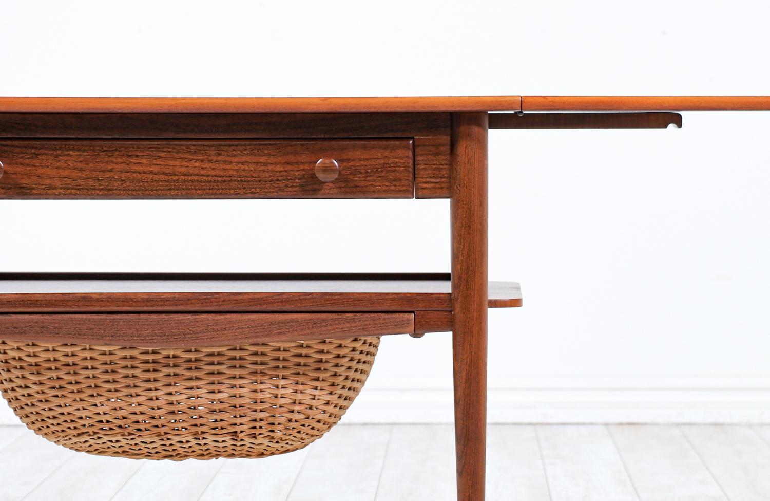 Danish Modern Expanding Teak Sewing Table with Basket 3