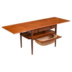 Vintage Danish Modern Expanding Teak Sewing Table with Basket