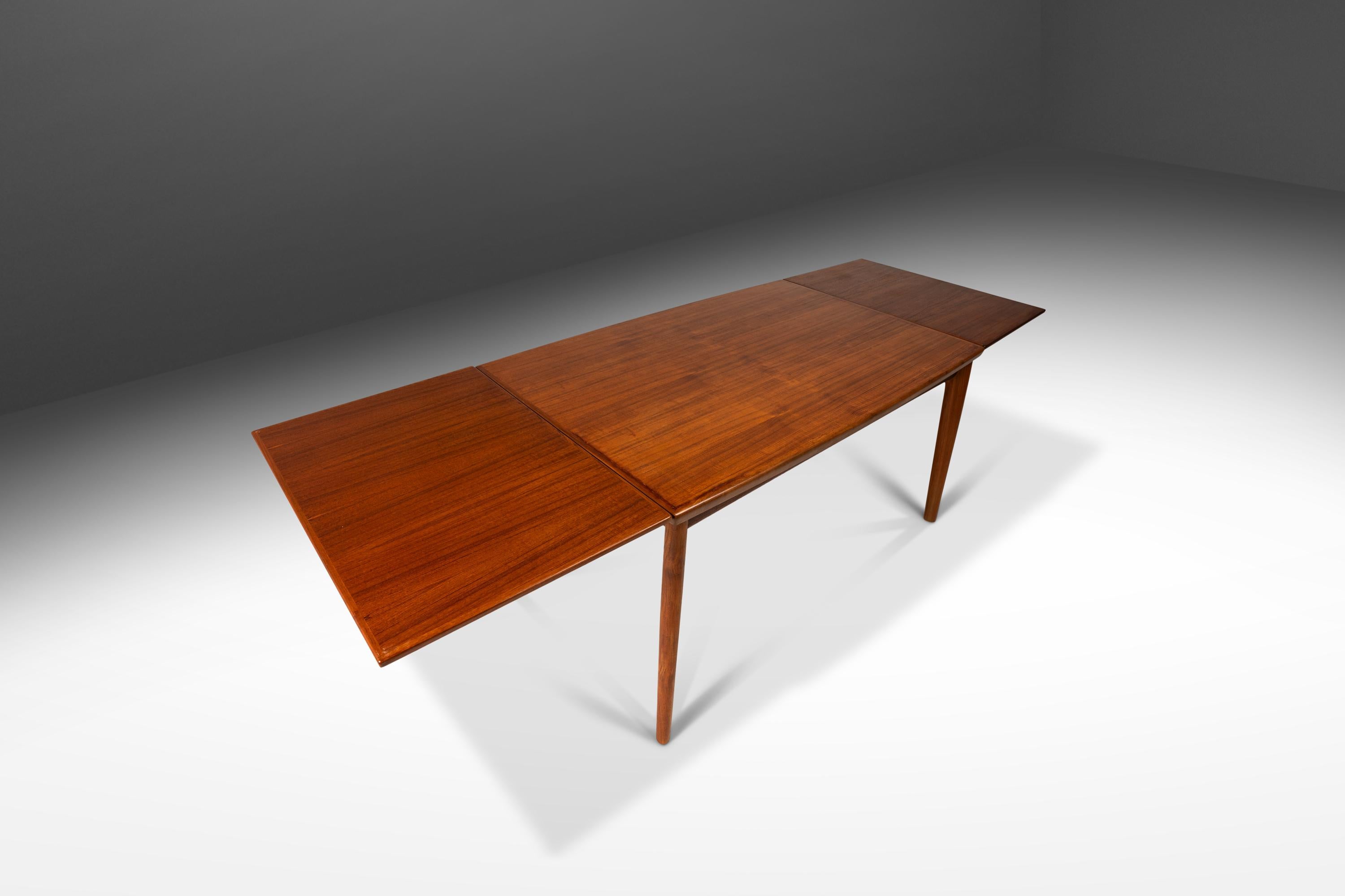 Wood Danish Modern Expansion Dining Table in Teak w/ Stow-in-Table Leaves, c. 1960s For Sale