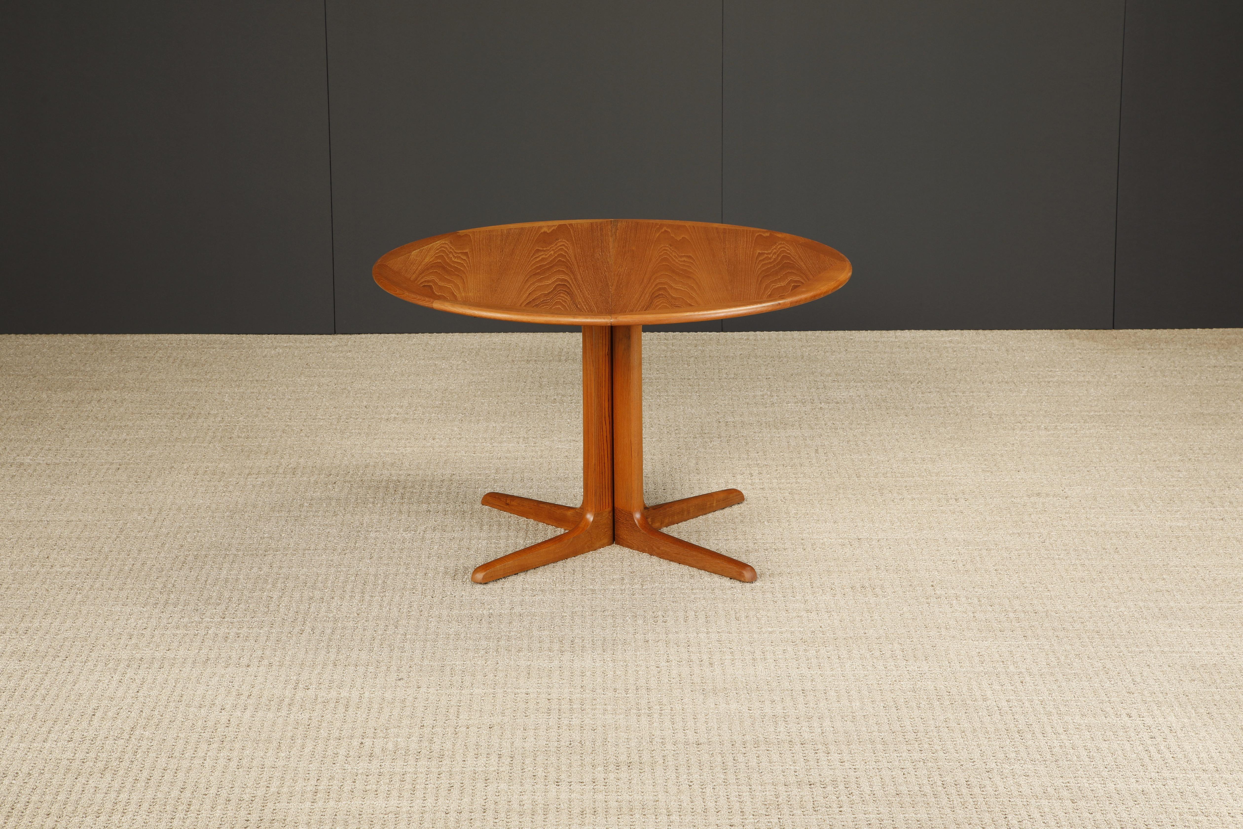 This beautiful and charming Danish Modern dining table comes with two leaves and can extend from 45 inches to 85 inches. Produced by CFC Silkeborg in Denmark during the 1970s (signed with label underneath the table top), and just professionally