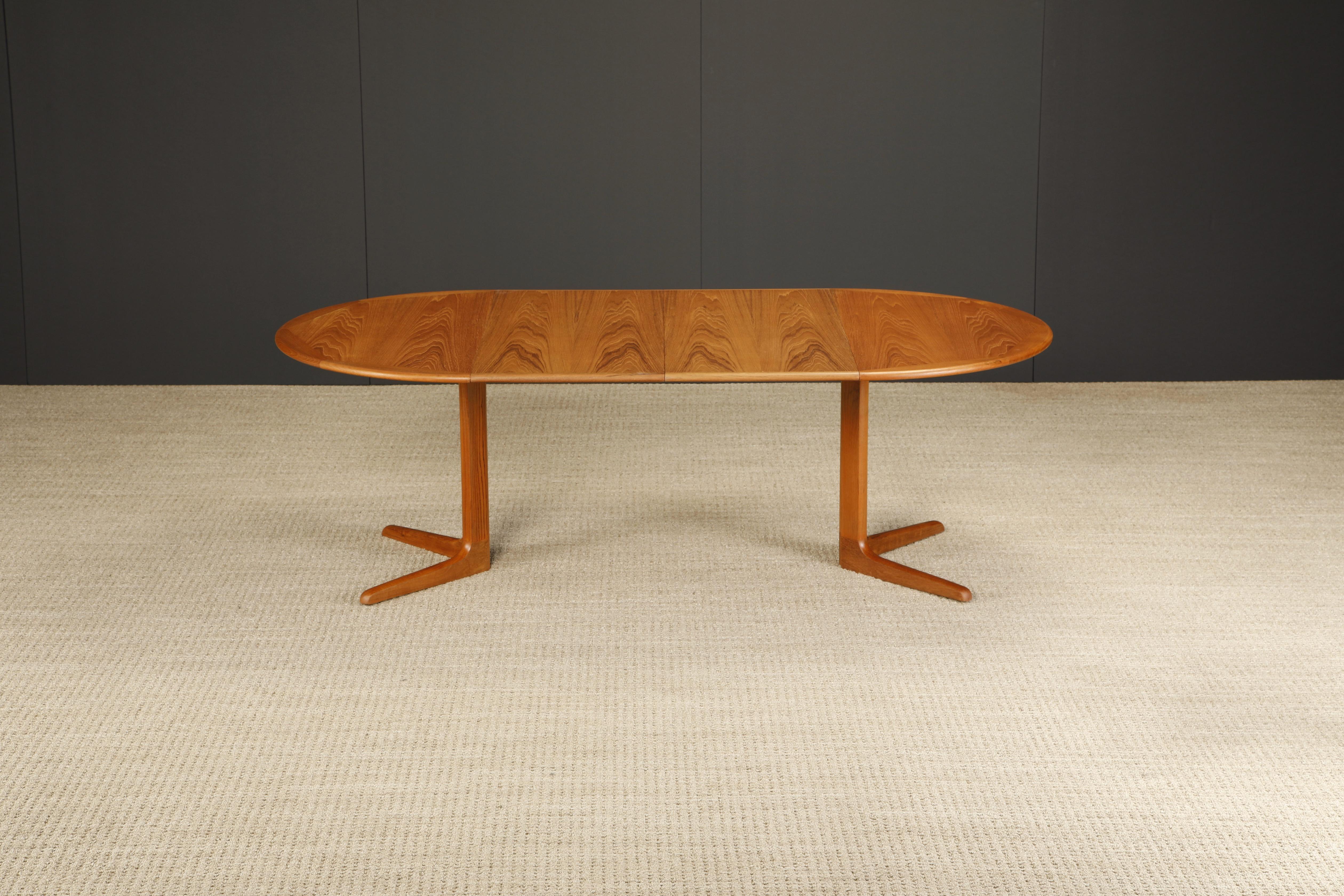 Danish Modern Extendable Dining Table w Two Leaves, c 1970s, Refinished, Signed In Good Condition For Sale In Los Angeles, CA