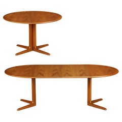 Used Danish Modern Extendable Dining Table w Two Leaves, c 1970s, Refinished, Signed