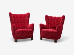 Danish Modern, Fabric, Wood, His and Hers Lounge Chairs, Denmark, 1960s