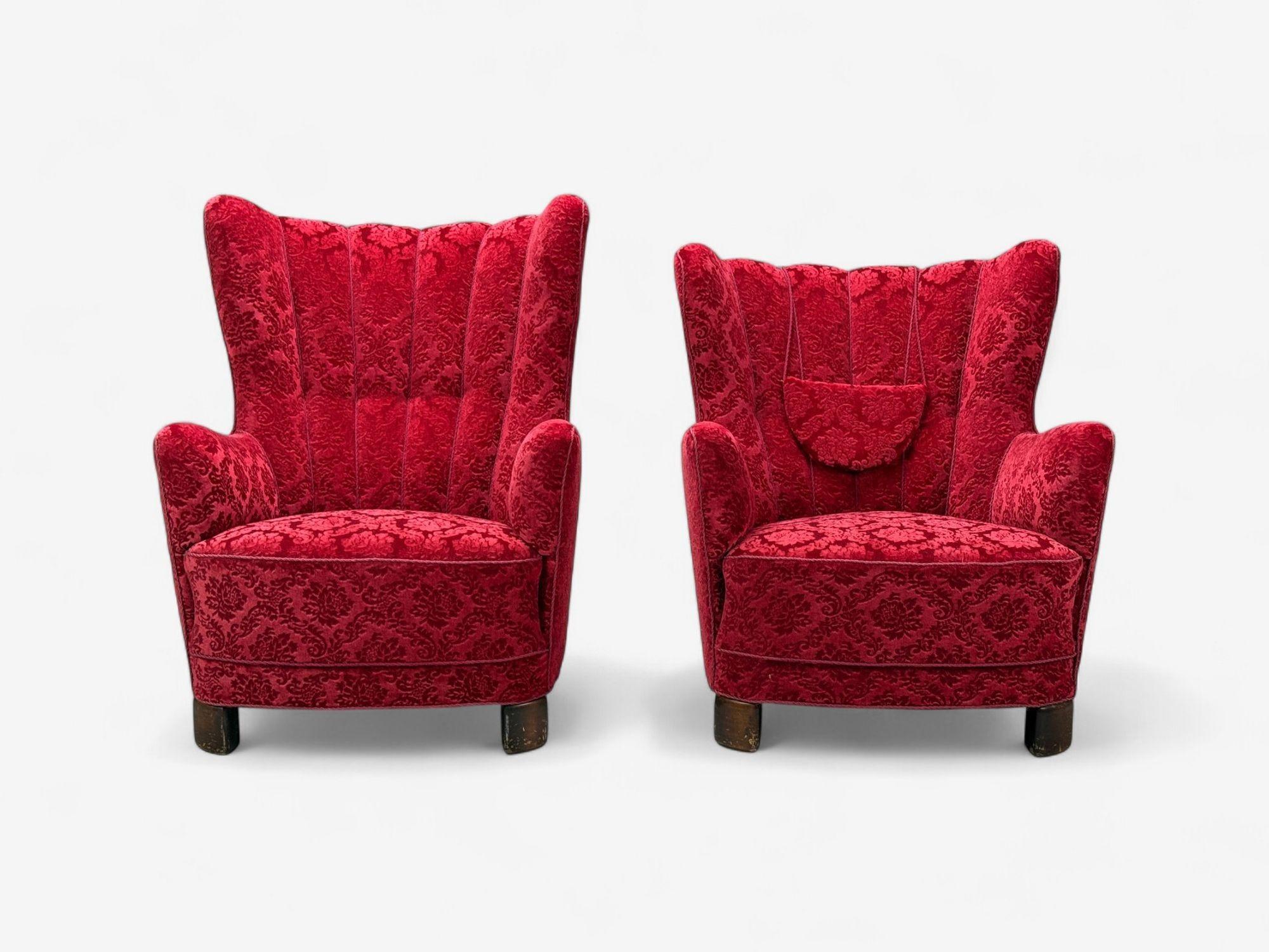 Modernas sillas danesas, tela, madera, para él y para ella, Dinamarca, años 60 Danés en venta