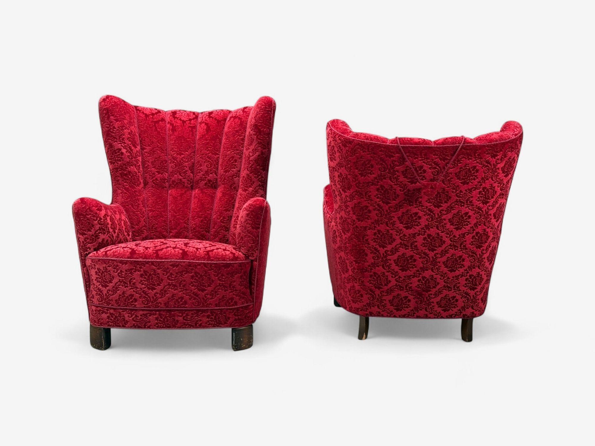 Modernas sillas danesas, tela, madera, para él y para ella, Dinamarca, años 60 en Bueno estado para la venta en Manhasset, NY