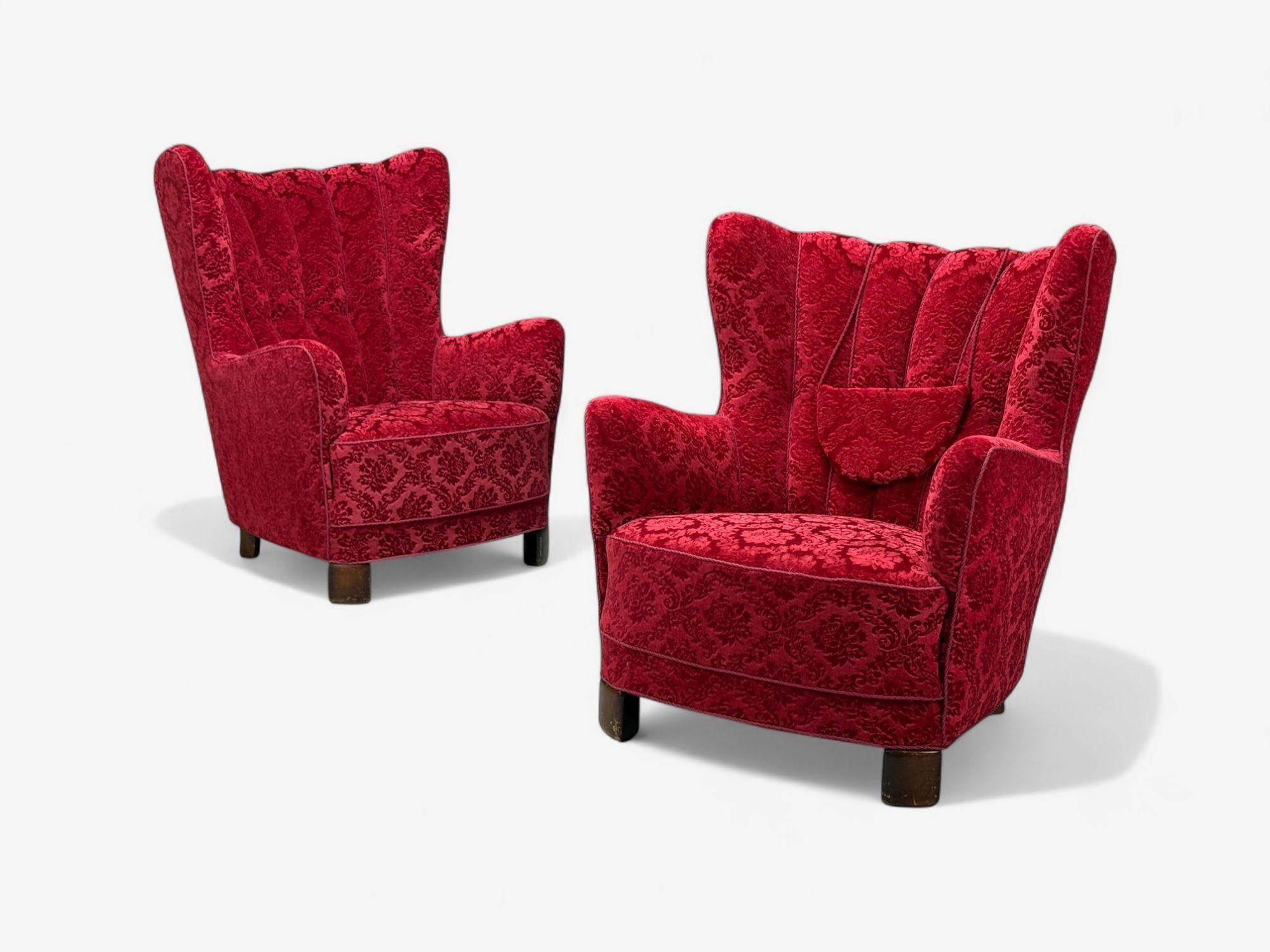 Modernas sillas danesas, tela, madera, para él y para ella, Dinamarca, años 60 mediados del siglo XX en venta