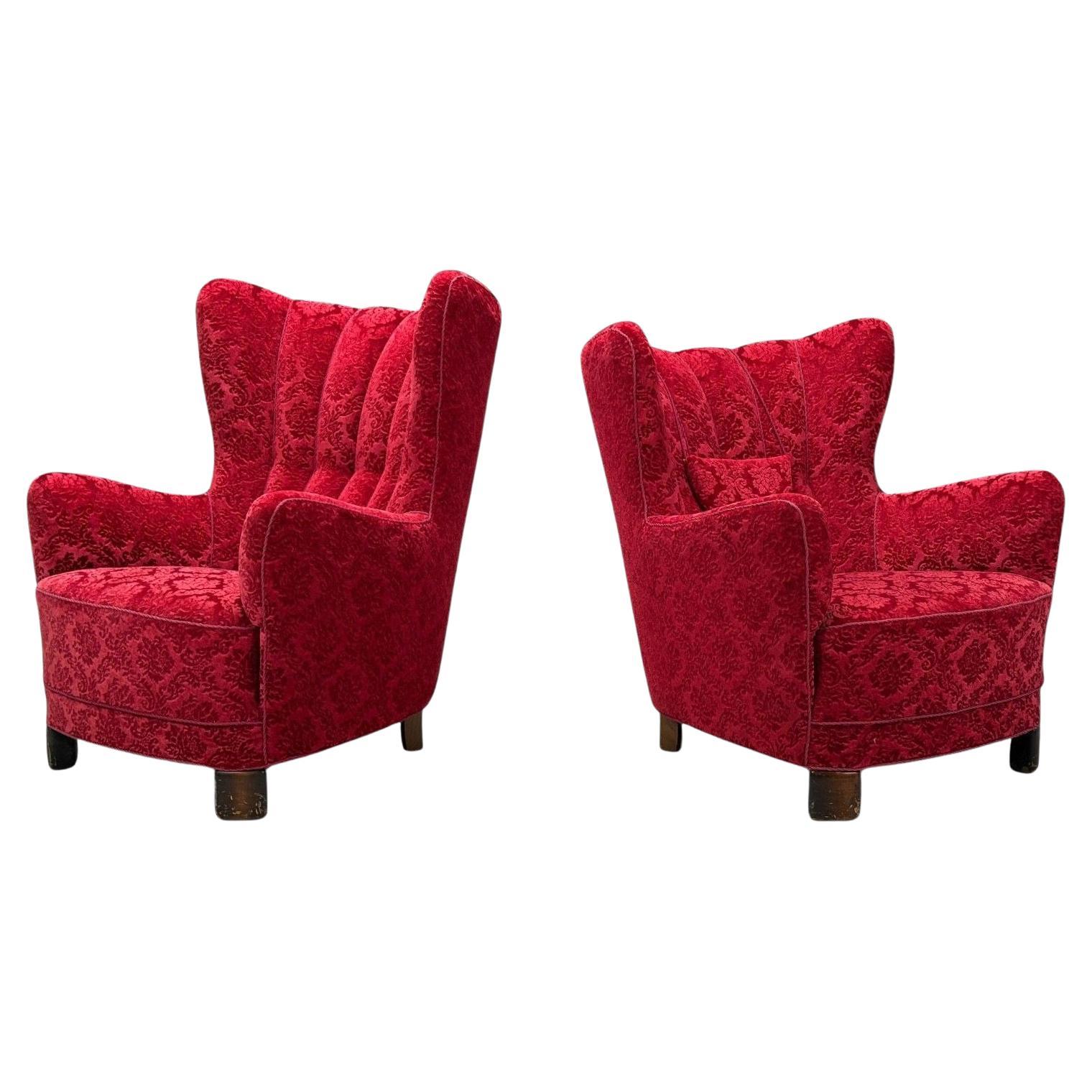 Modernas sillas danesas, tela, madera, para él y para ella, Dinamarca, años 60 en venta