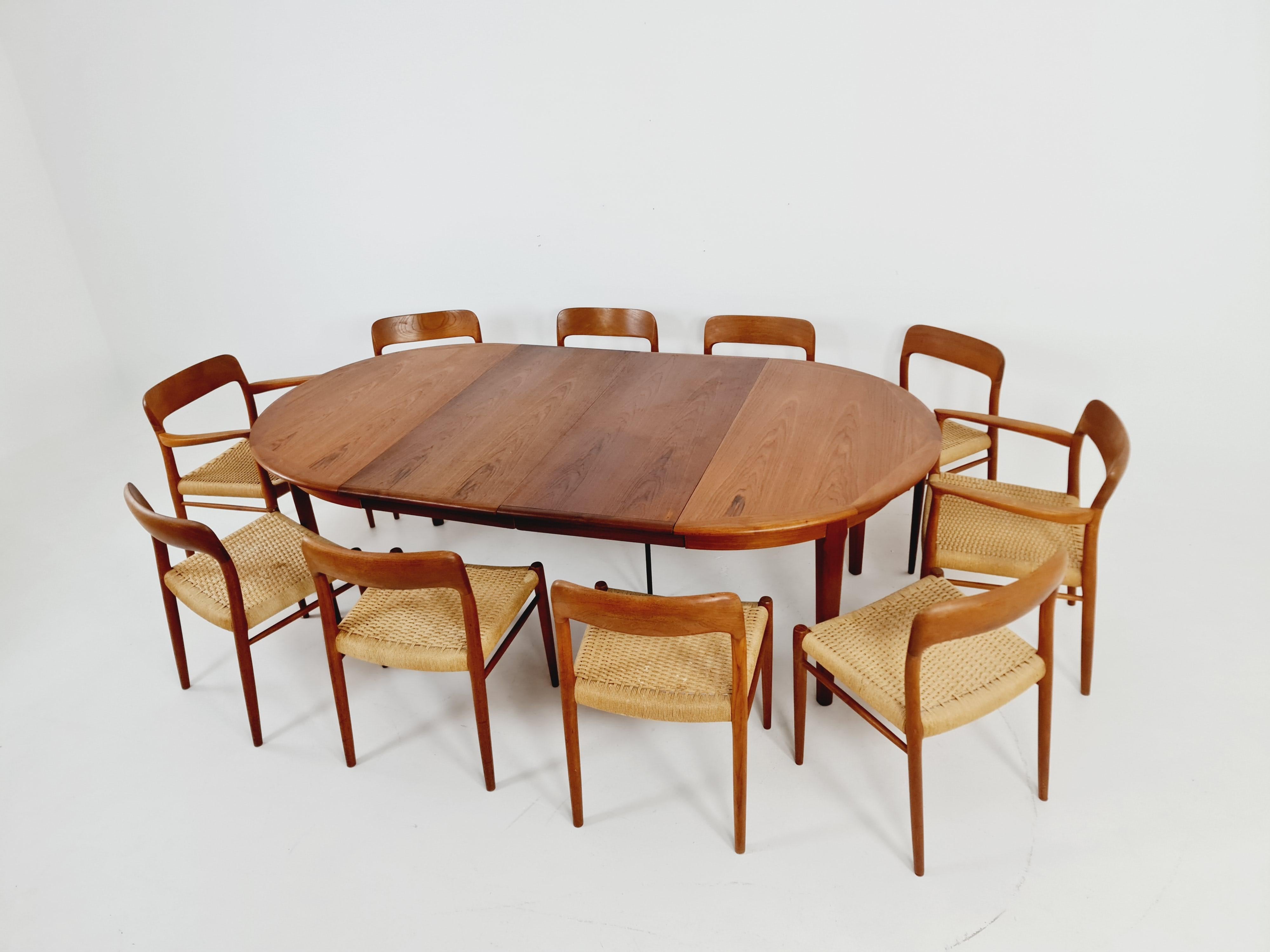 Table de salle à manger moderne danoise extensible en teck Falster en vente 5