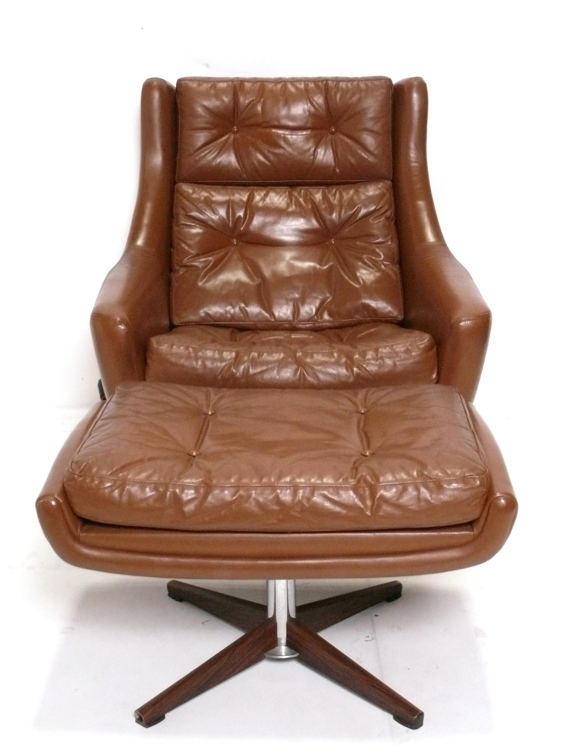 Mid-Century Modern Danish Modern Faux Leather Lounge Chair and Ottoman circa 1960s For Sale