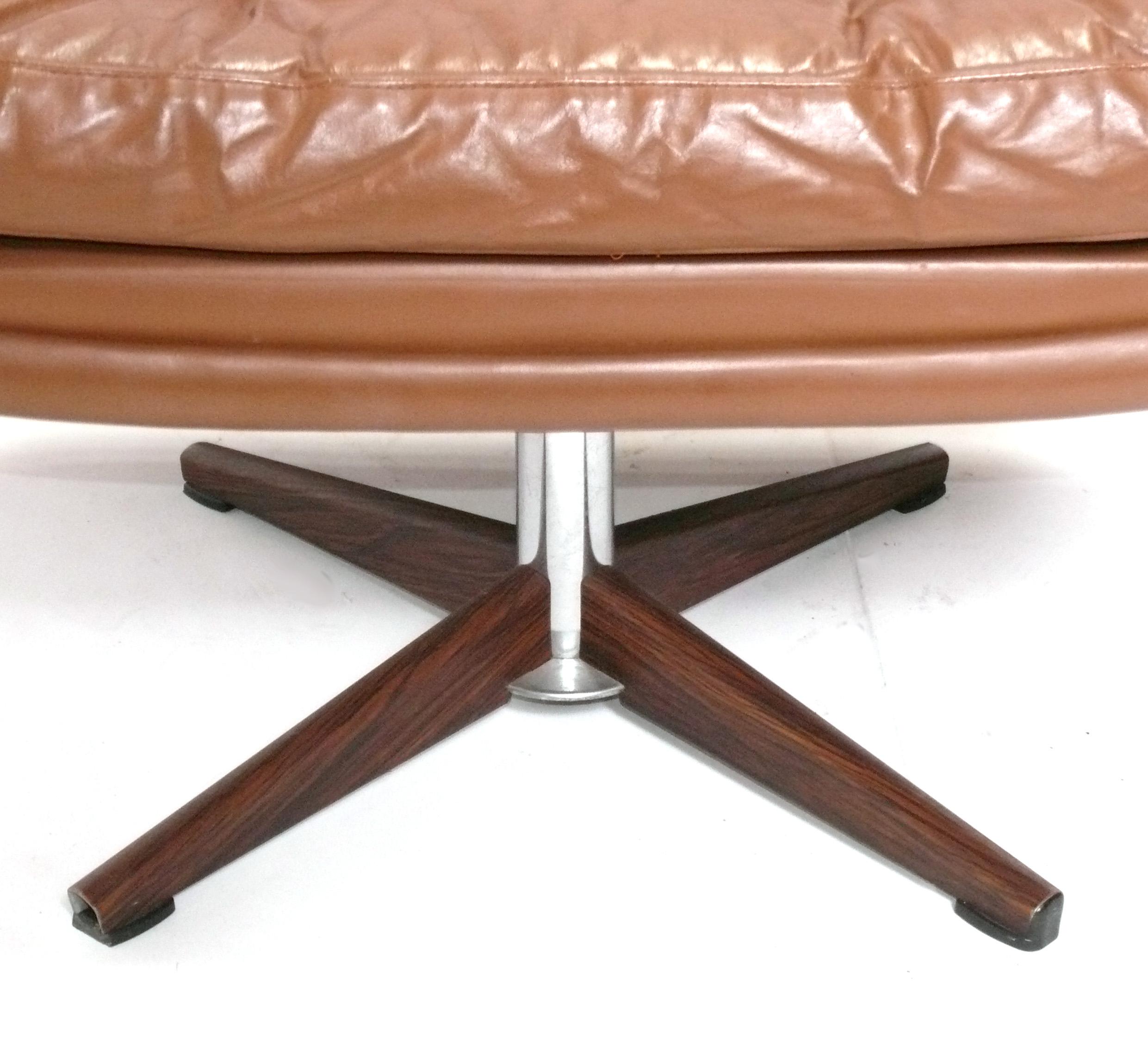Mid-20th Century Danish Modern Faux Leather Lounge Chair and Ottoman circa 1960s For Sale