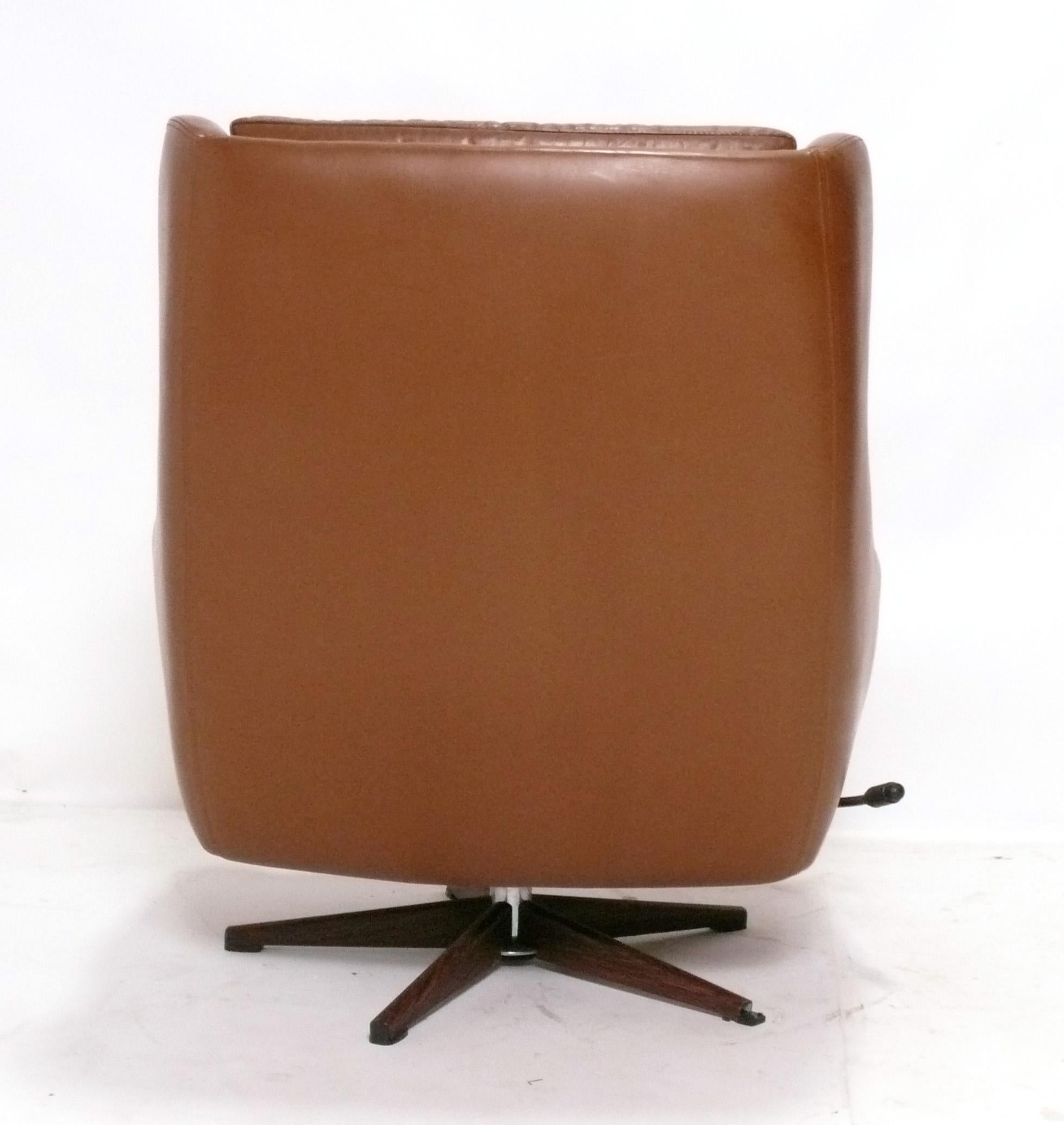 Chrome Danish Modern Faux Leather Lounge Chair and Ottoman circa 1960s For Sale